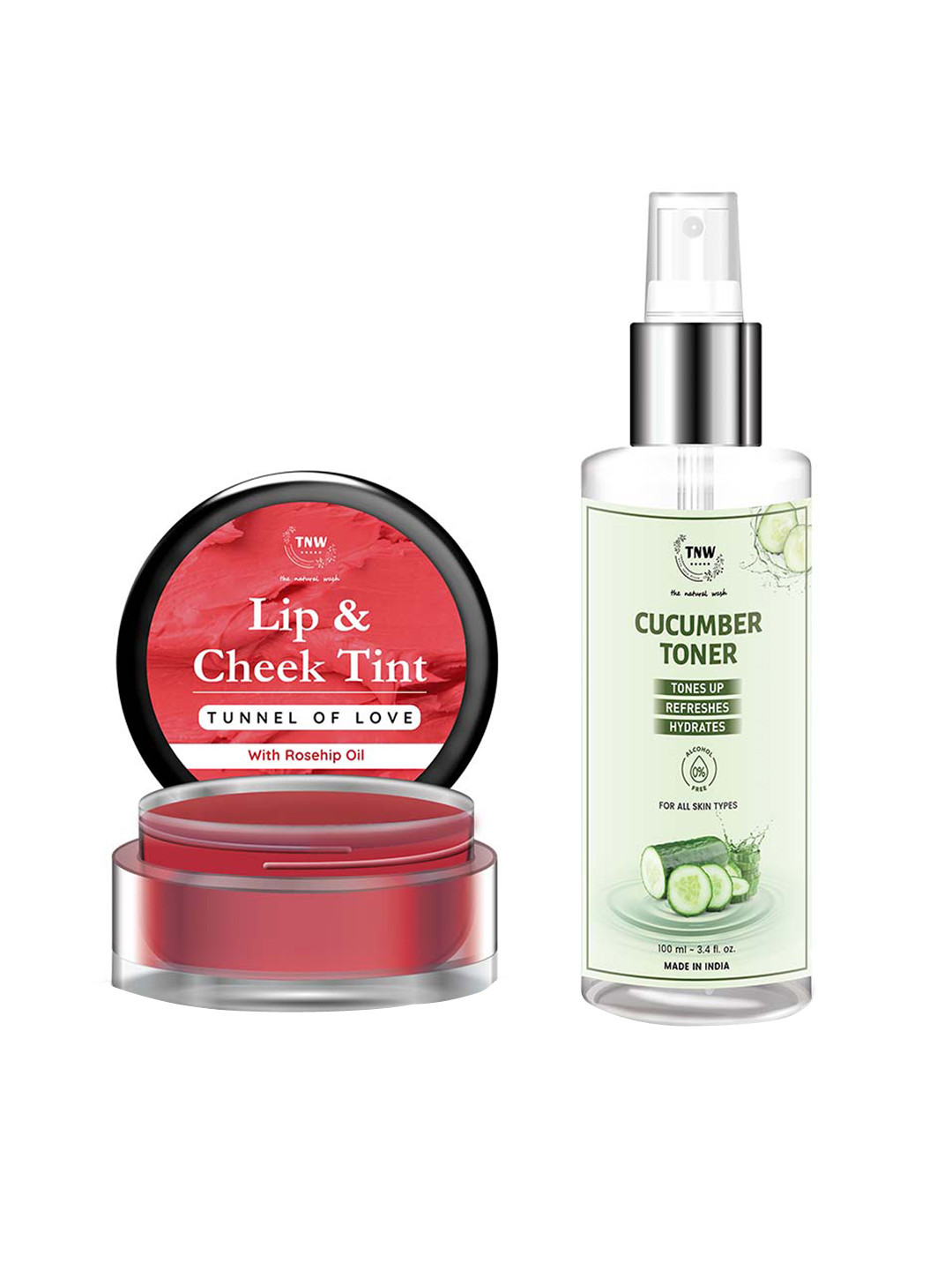 

TNW the natural wash Set of Tunnel Of Love Lip Tint 5 g & Cucumber Toner 100 ml, Pink