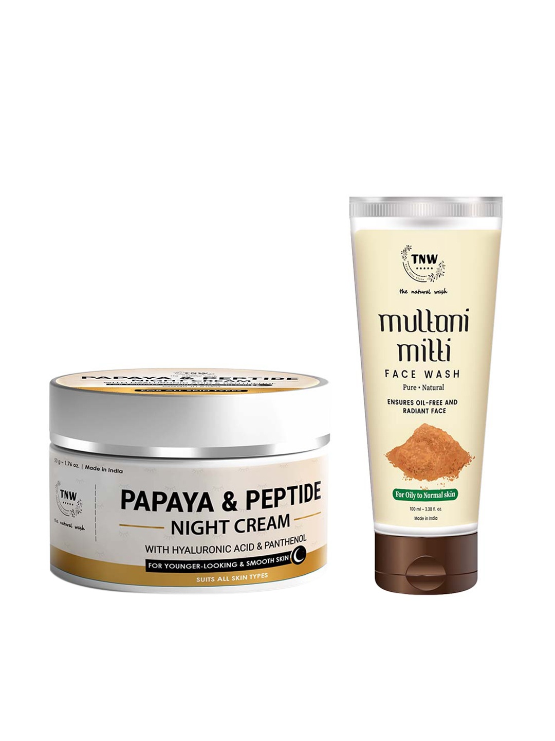 

TNW the natural wash Set of Papaya & Peptide Night Cream & Multani Mitti Face Wash, Off white