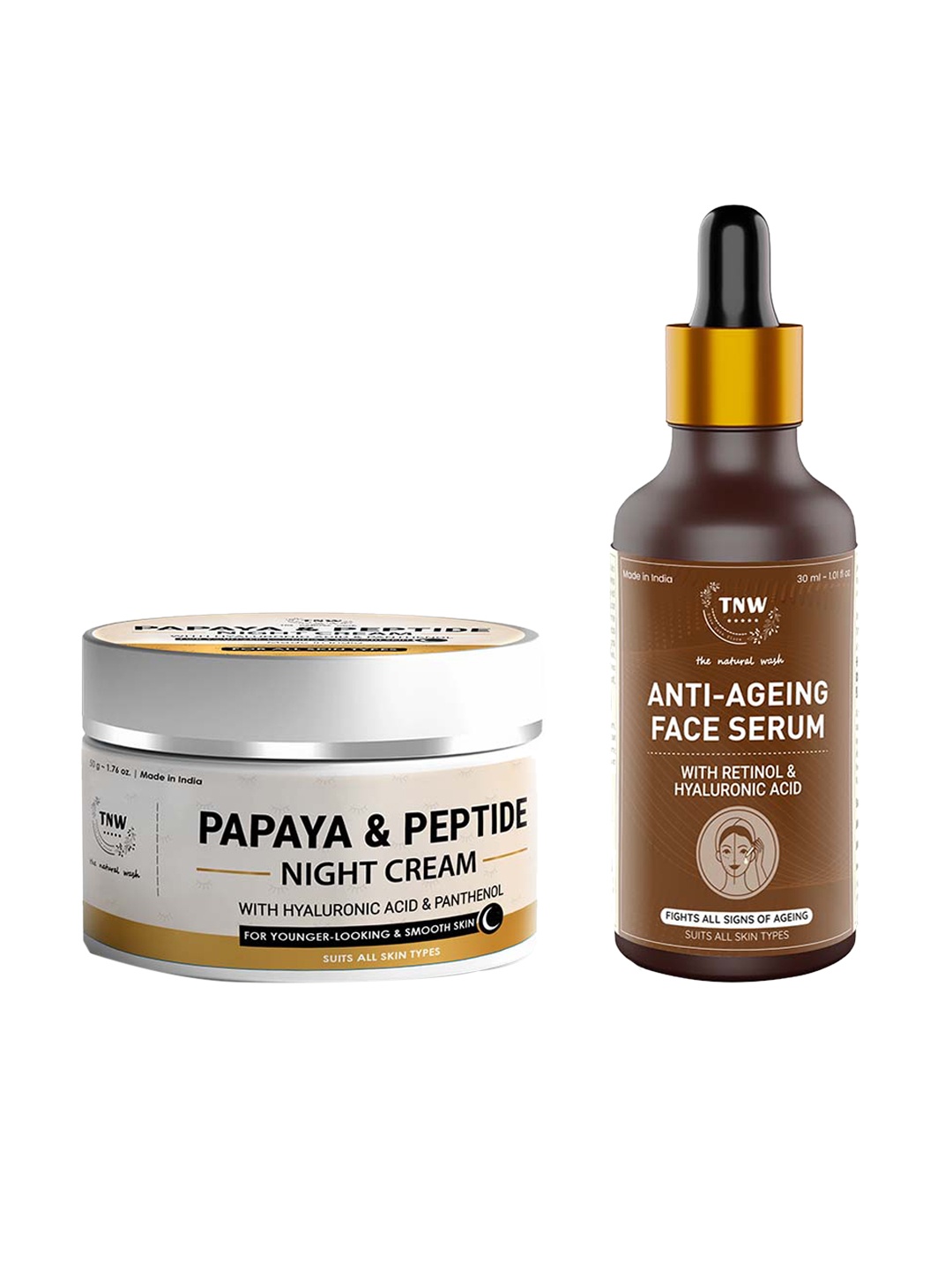 

TNW the natural wash Set of Papaya-Peptide Night Cream 50 g & Anti Aging Face Serum 30 ml, Off white