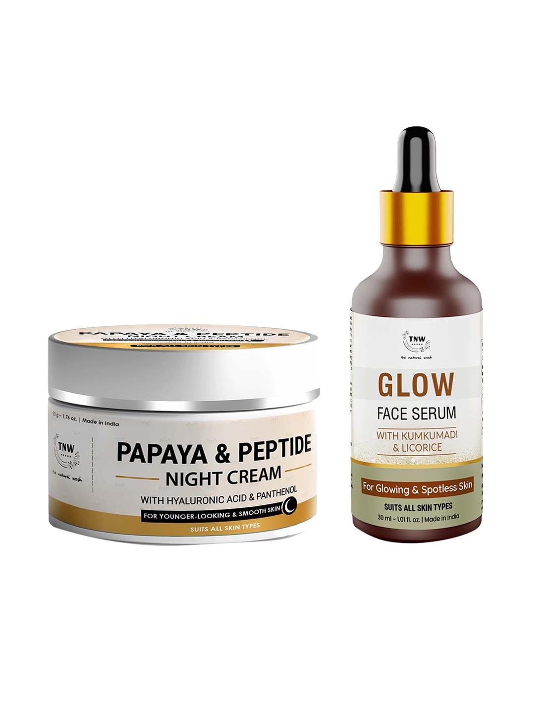 

TNW the natural wash Set of Papaya & Peptide Night Cream 50g & Glow Face Serum 30ml, Off white