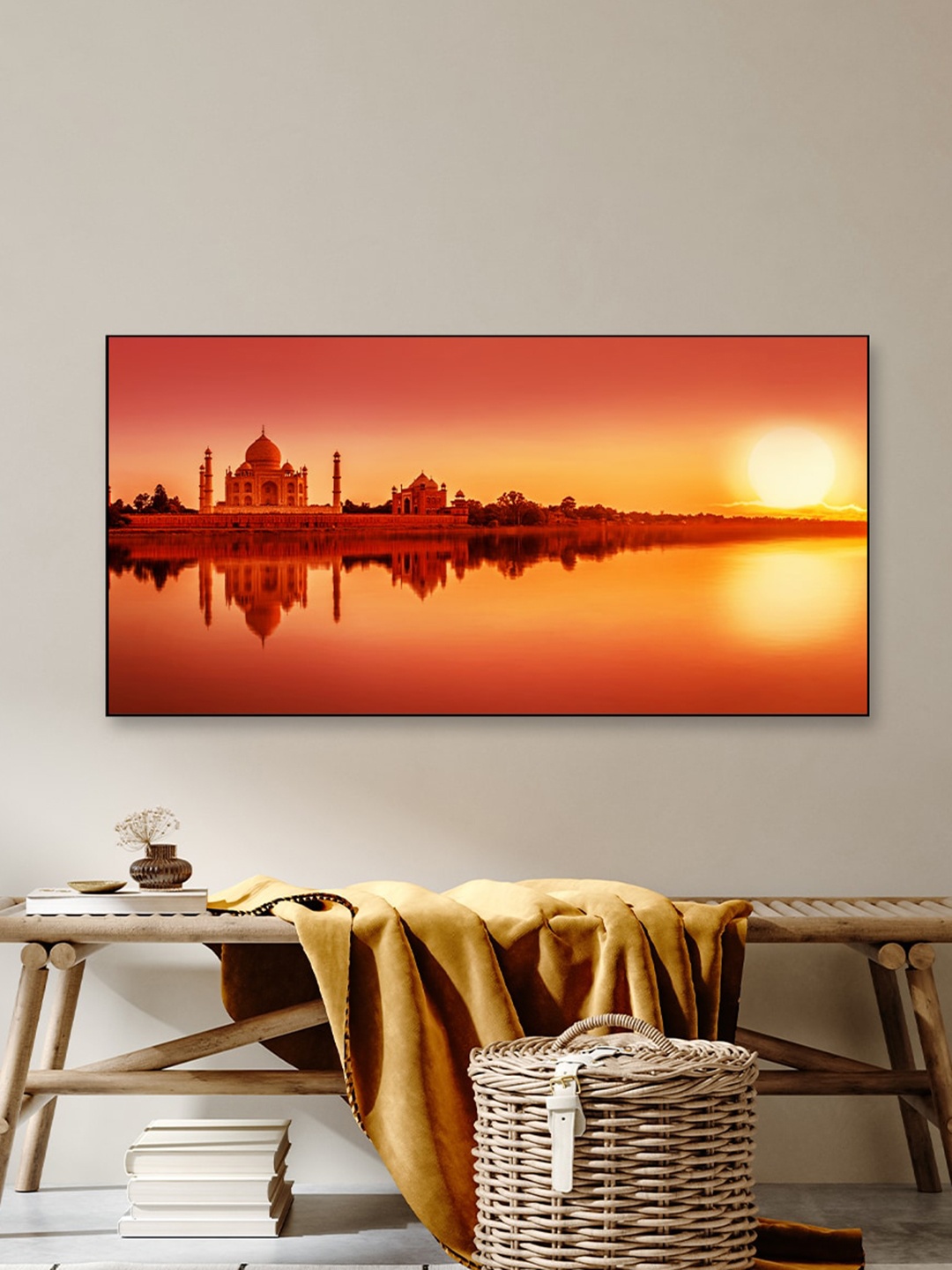 

WALLMANTRA Multi-Coloured Taj Mahal- The Seven Wonder Framed Canvas Wall Painting