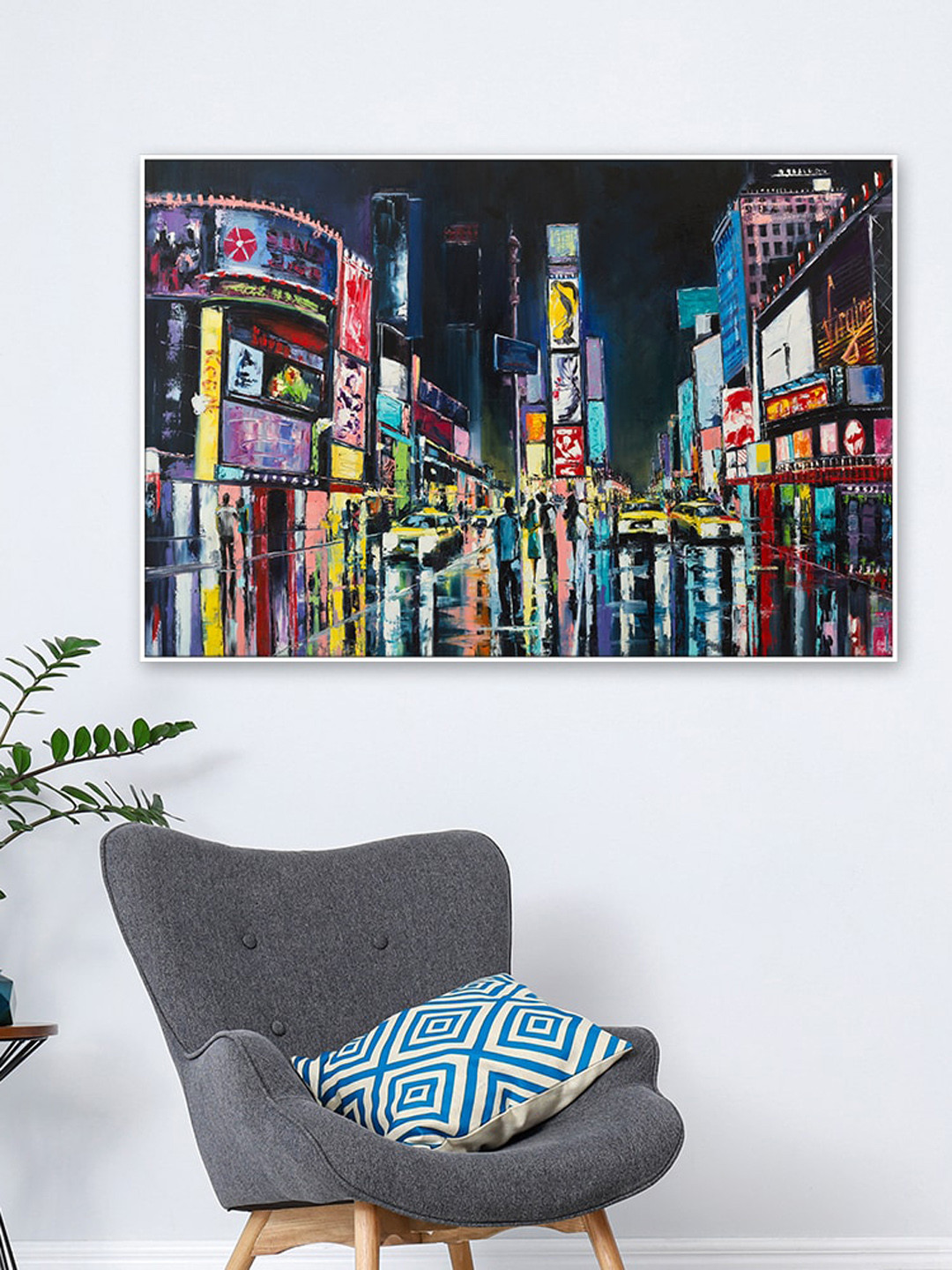 

WALLMANTRA Multicoloured Night Walkers In Times Square Framed Canvas Wall Painting, Multi