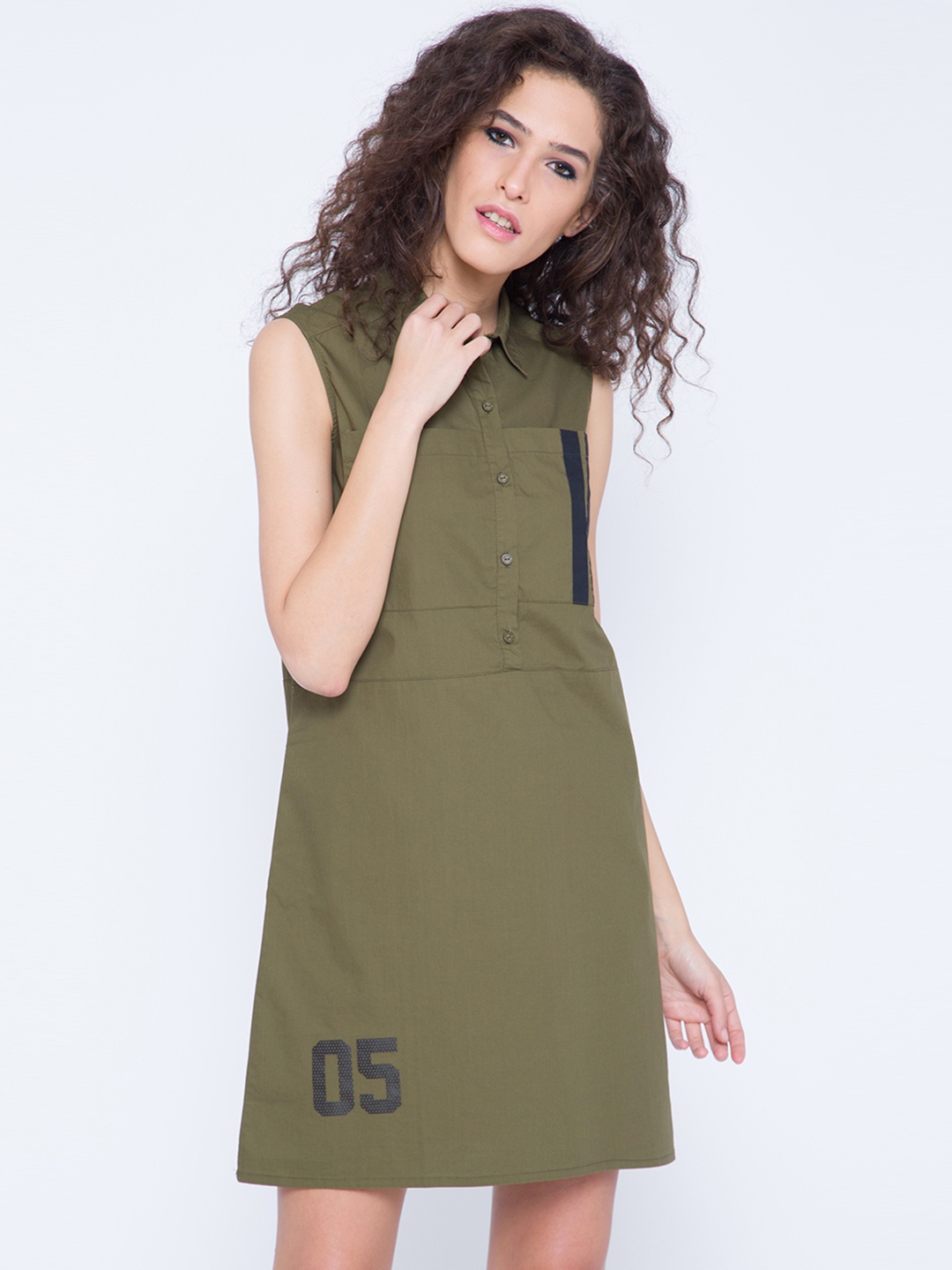 

Tokyo Talkies Women Olive A-Line Dress