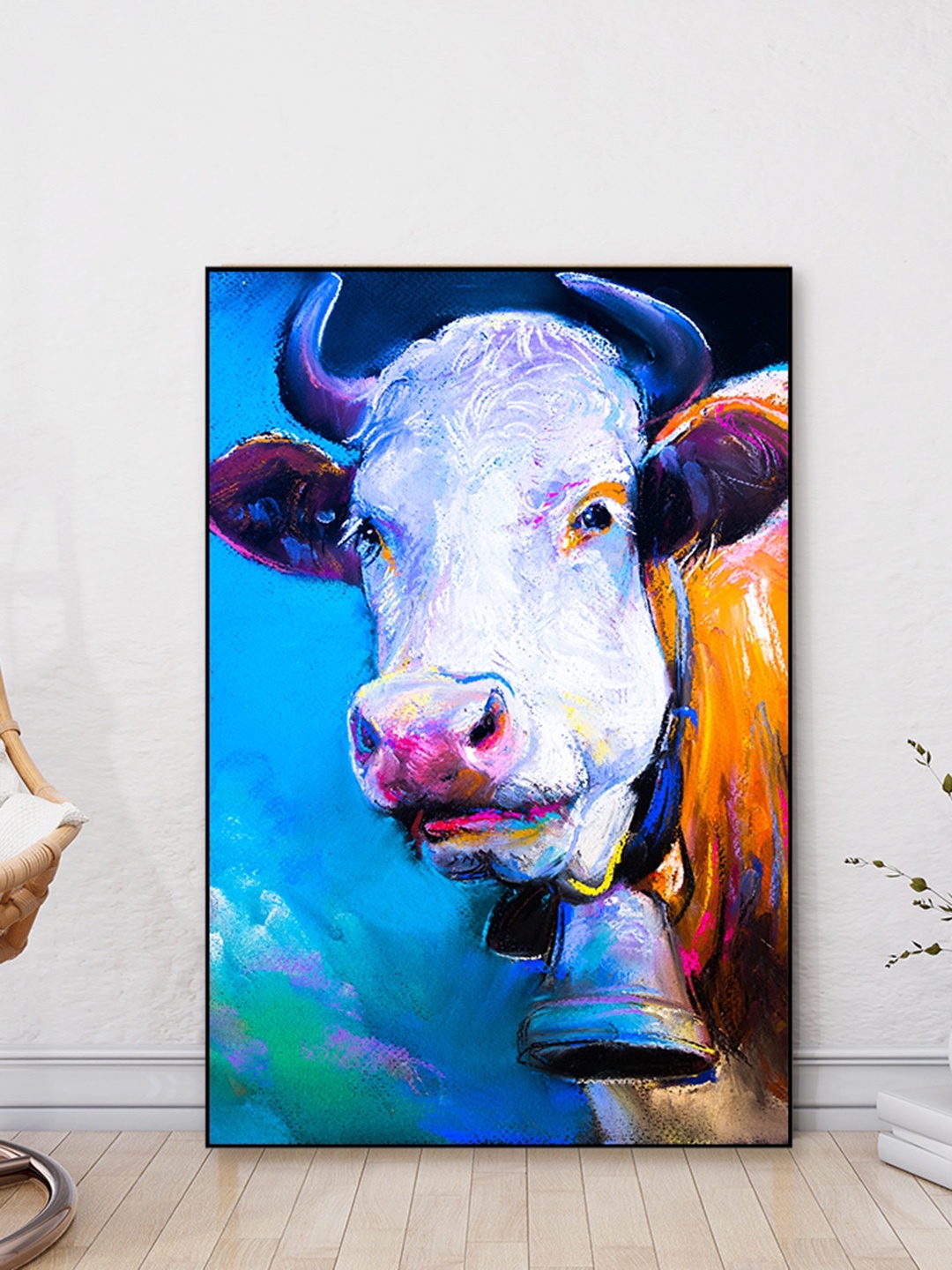 

WALLMANTRA Blue Contemporary Animal Pastel Framed Canvas Wall Painting