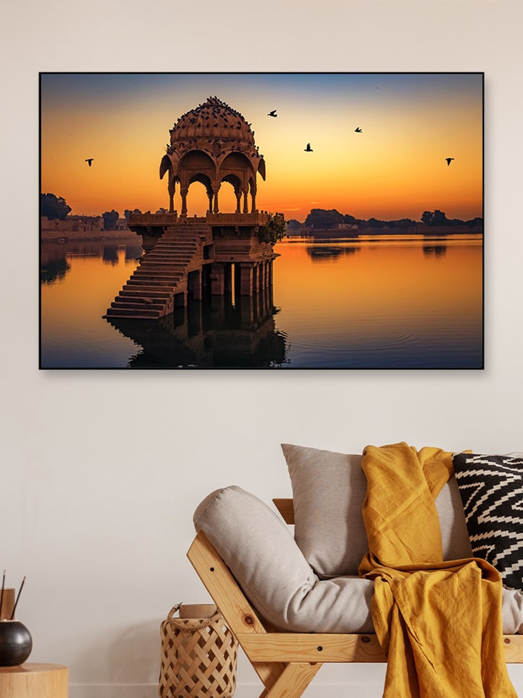 

WALLMANTRA Multicoloured Rajasthani Ancient Temple Framed Canvas Wall Painting, Multi