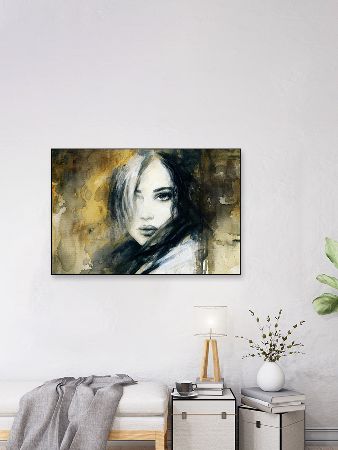 

WALLMANTRA Yellow & White Isolated Yet Connected Framed Canvas Wall Painting