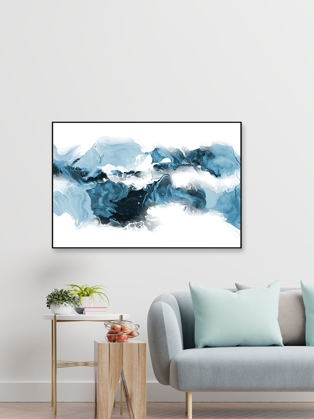 

WALLMANTRA Blue Eternity Abstract Framed Canvas Wall Painting