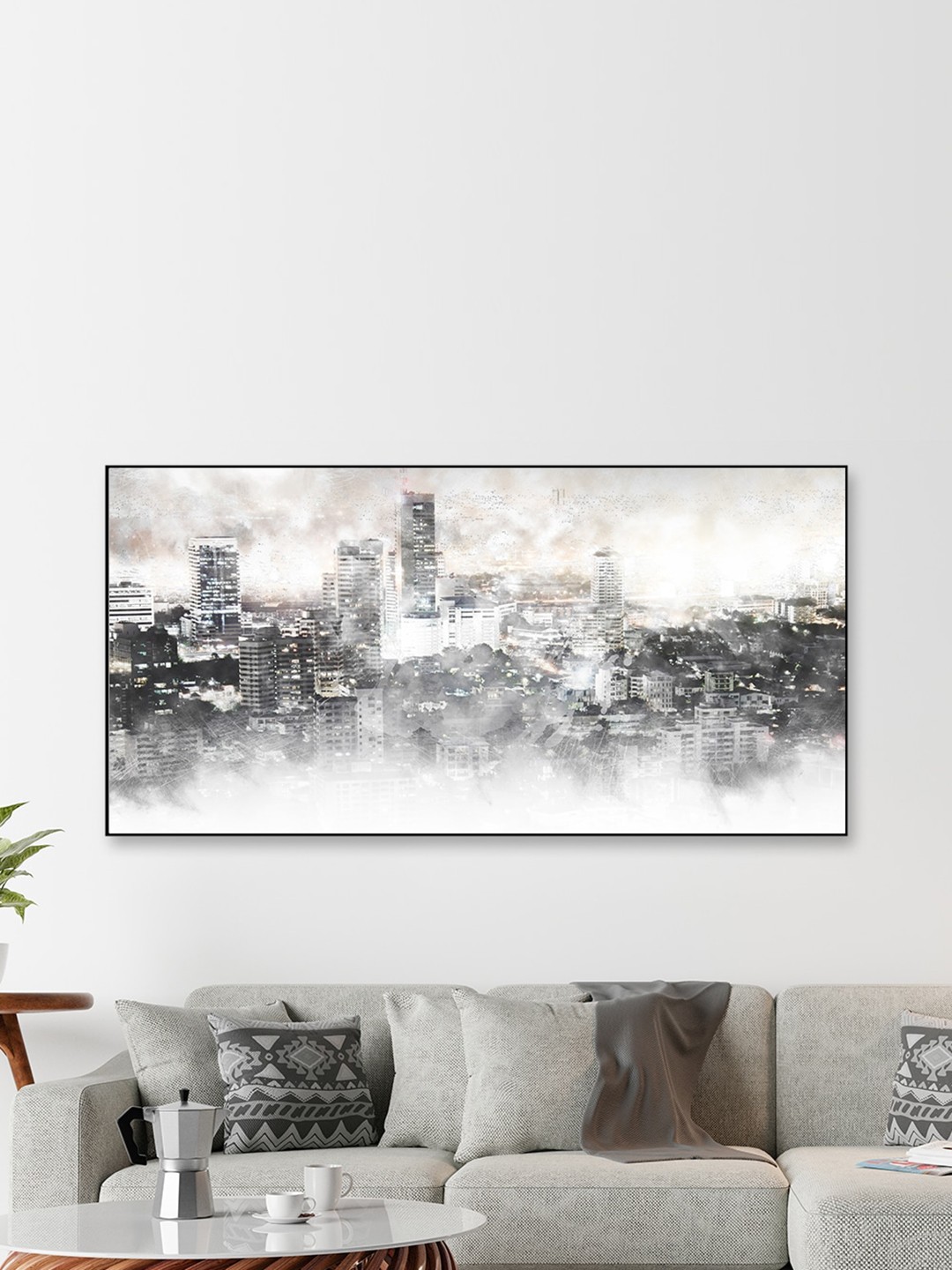 

WALLMANTRA Grey The Dust of Snow Framed Canvas Wall Painting
