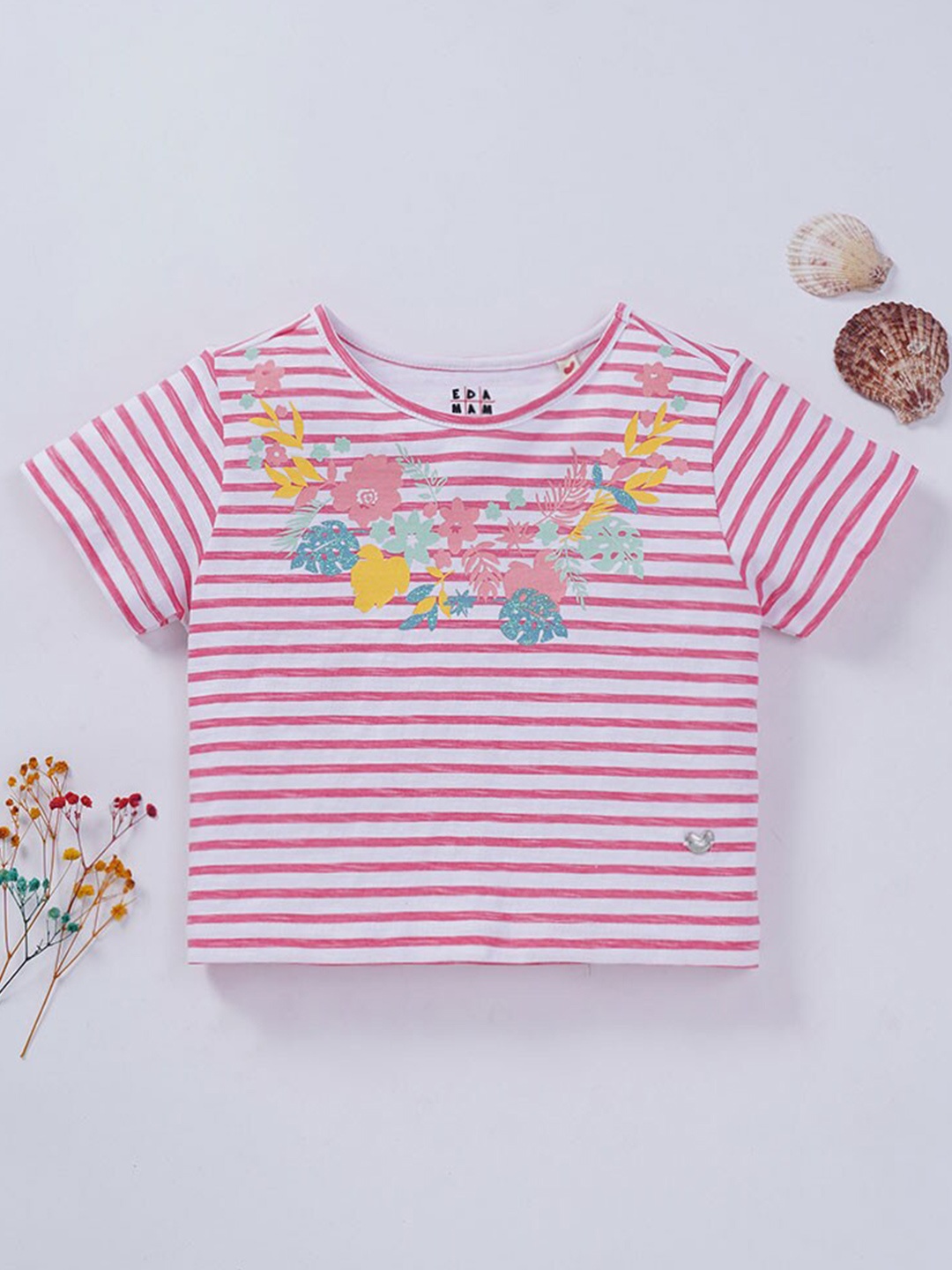 

Ed-a-Mamma Girls Pink Striped Cotton T-shirt