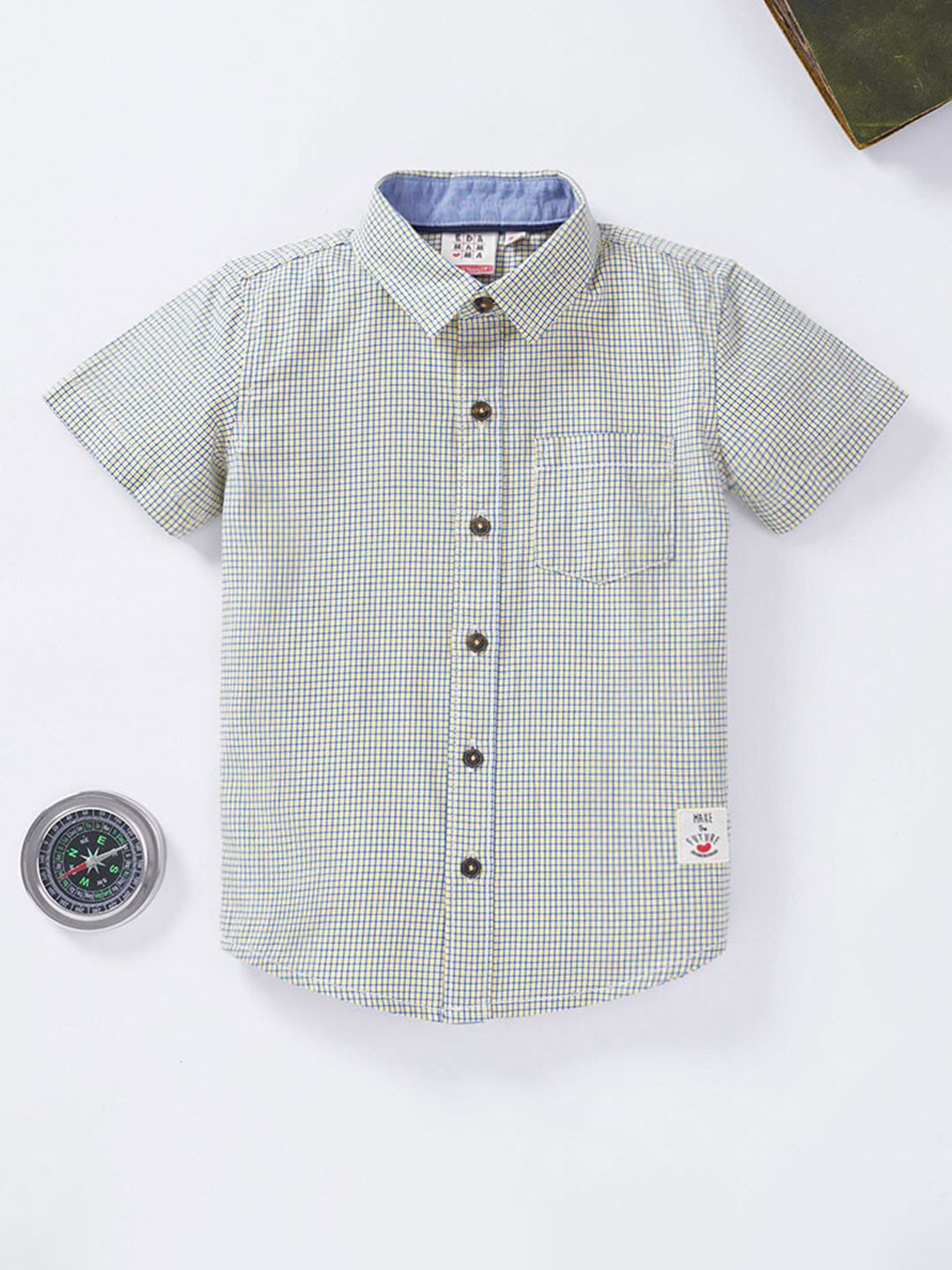 

Ed-a-Mamma Boys Beige Checked Cotton Sustainable Casual Shirt