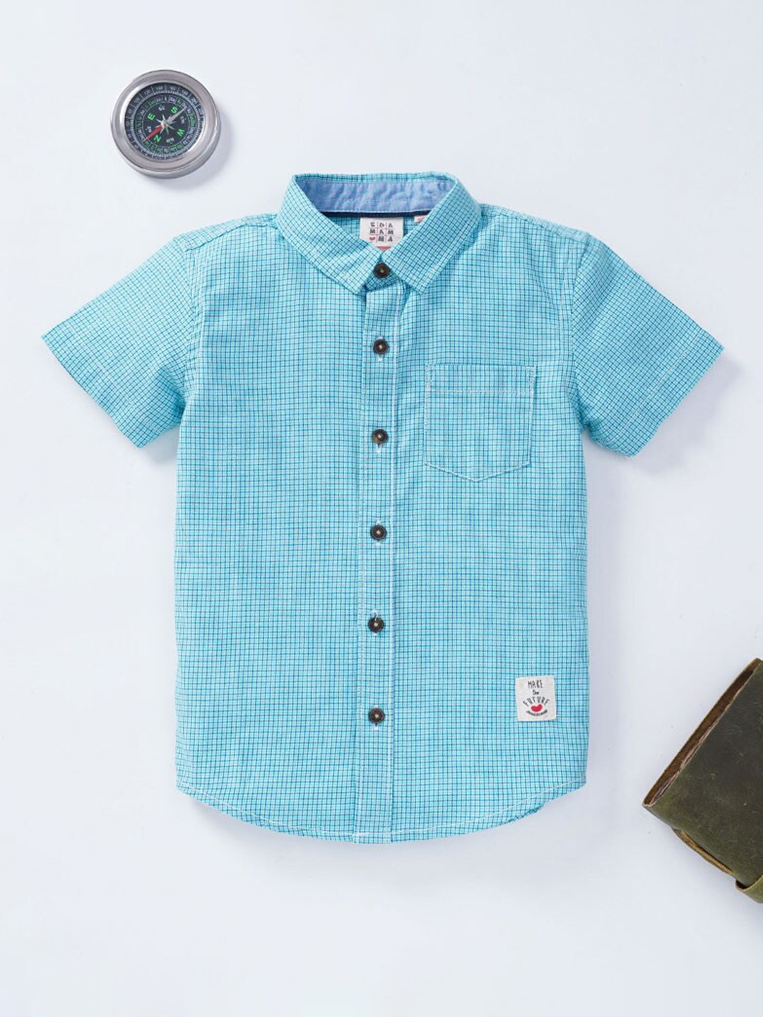 

Ed-a-Mamma Boys Blue Checked Casual Sustainable Pure Cotton Shirt