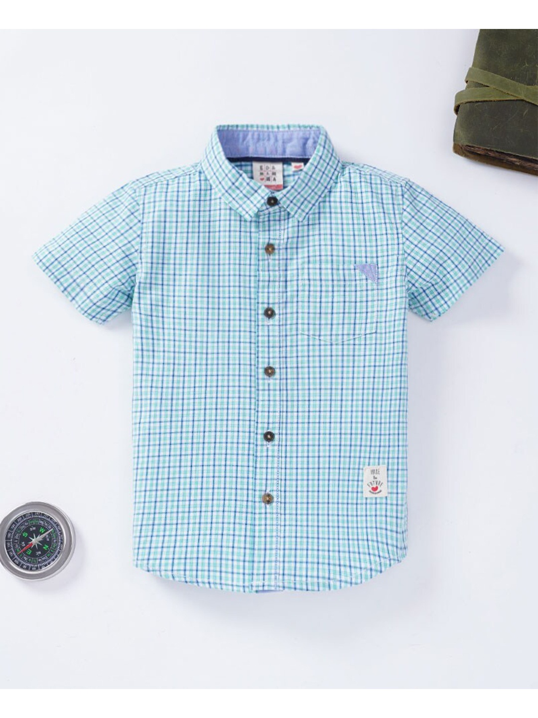 

Ed-a-Mamma Boys Green Gingham Checked Cotton Casual Shirt