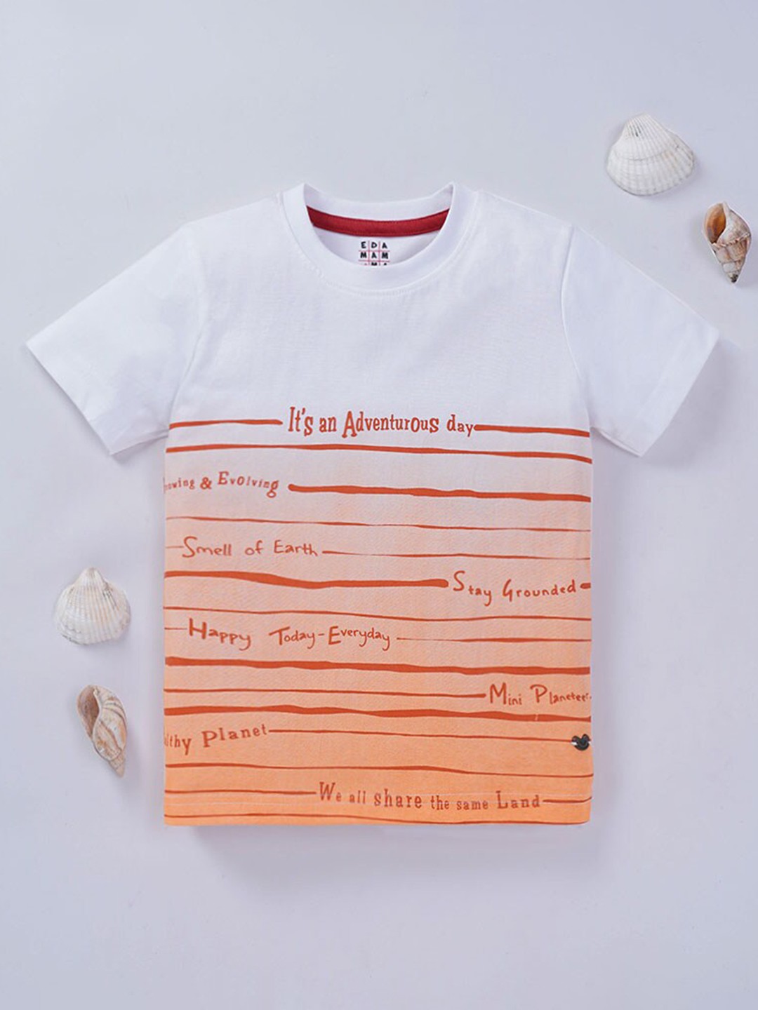 

Ed-a-Mamma Boys Orange & White Typography Printed Cotton T-shirt