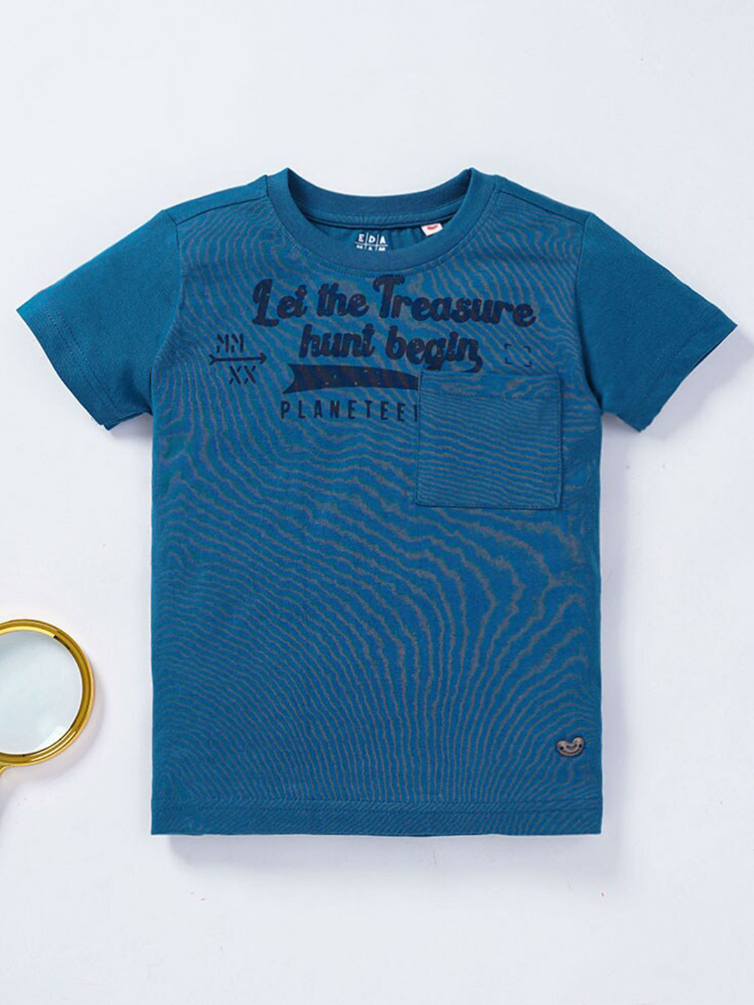

Ed-a-Mamma Boys Navy Blue Typography Printed Cotton Raw Edge T-shirt