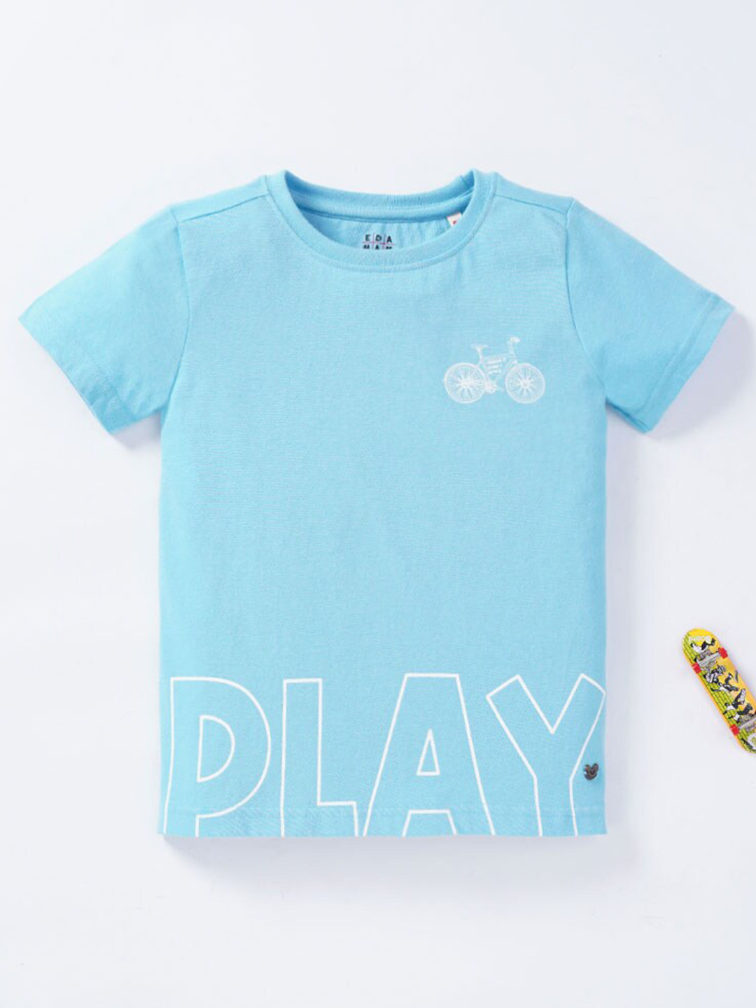 

Ed-a-Mamma Boys Blue Typography Printed Raw Edge T-shirt