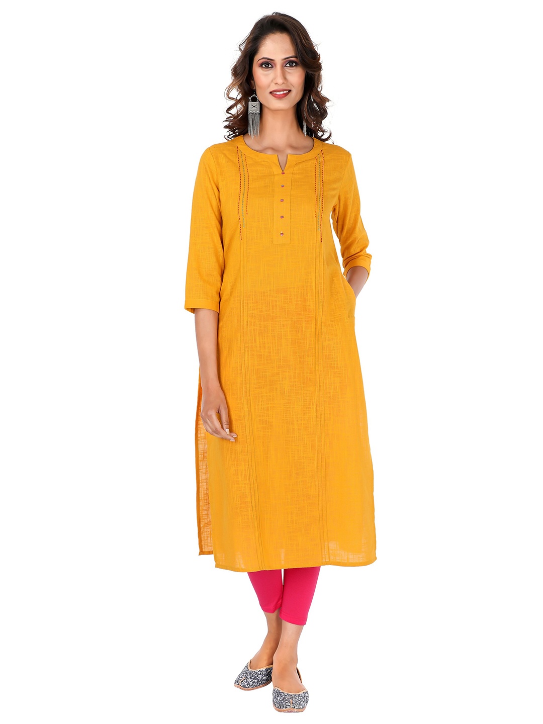 

SUTI Women Mustard Yellow & Pink Solid A-line Kurta