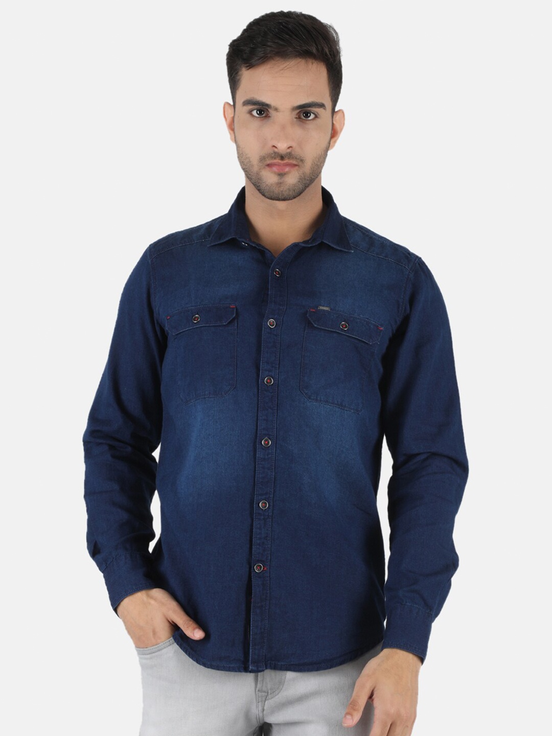 

Monte Carlo Men Navy Blue Classic Slim Fit Faded Pure Cotton Casual Shirt