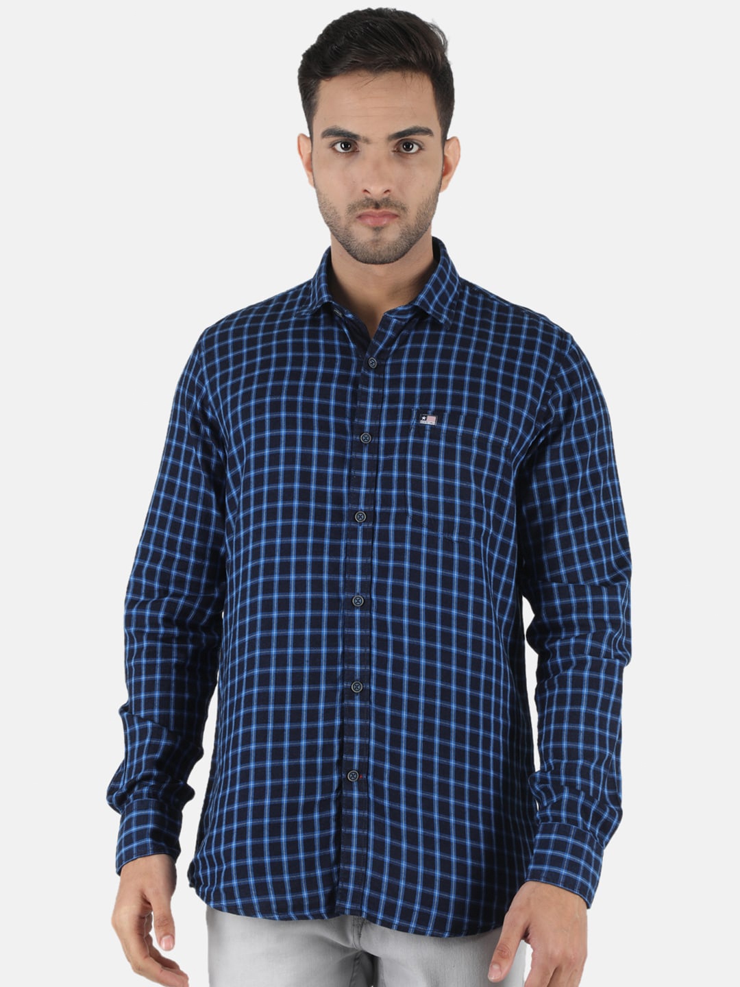 

Monte Carlo Men Blue Classic Grid Tattersall Checks Checked Casual Cotton Shirt