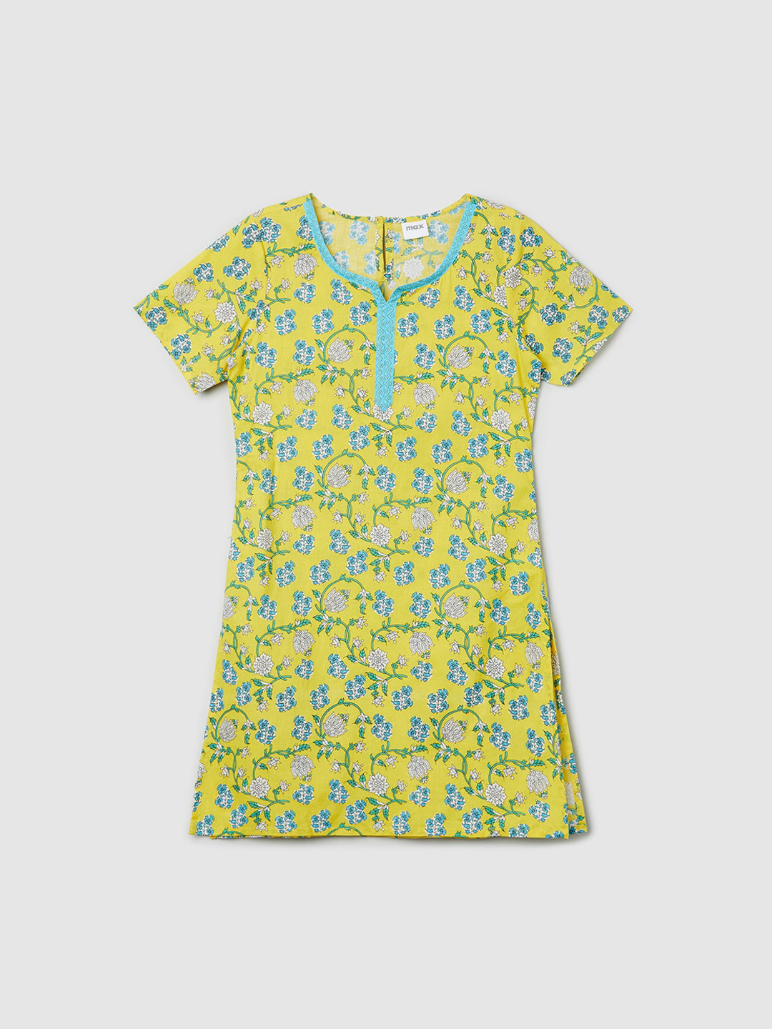 

max Girls Yellow Floral Printed Flared Sleeves Mirror Work Kurta
