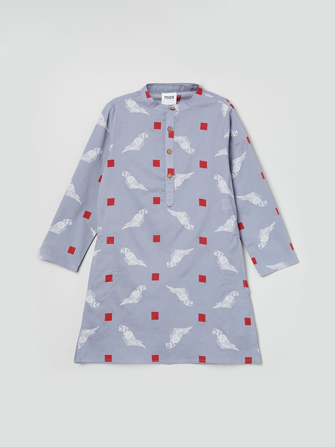 

max Boys Grey Geometric Printed Cotton Kurta