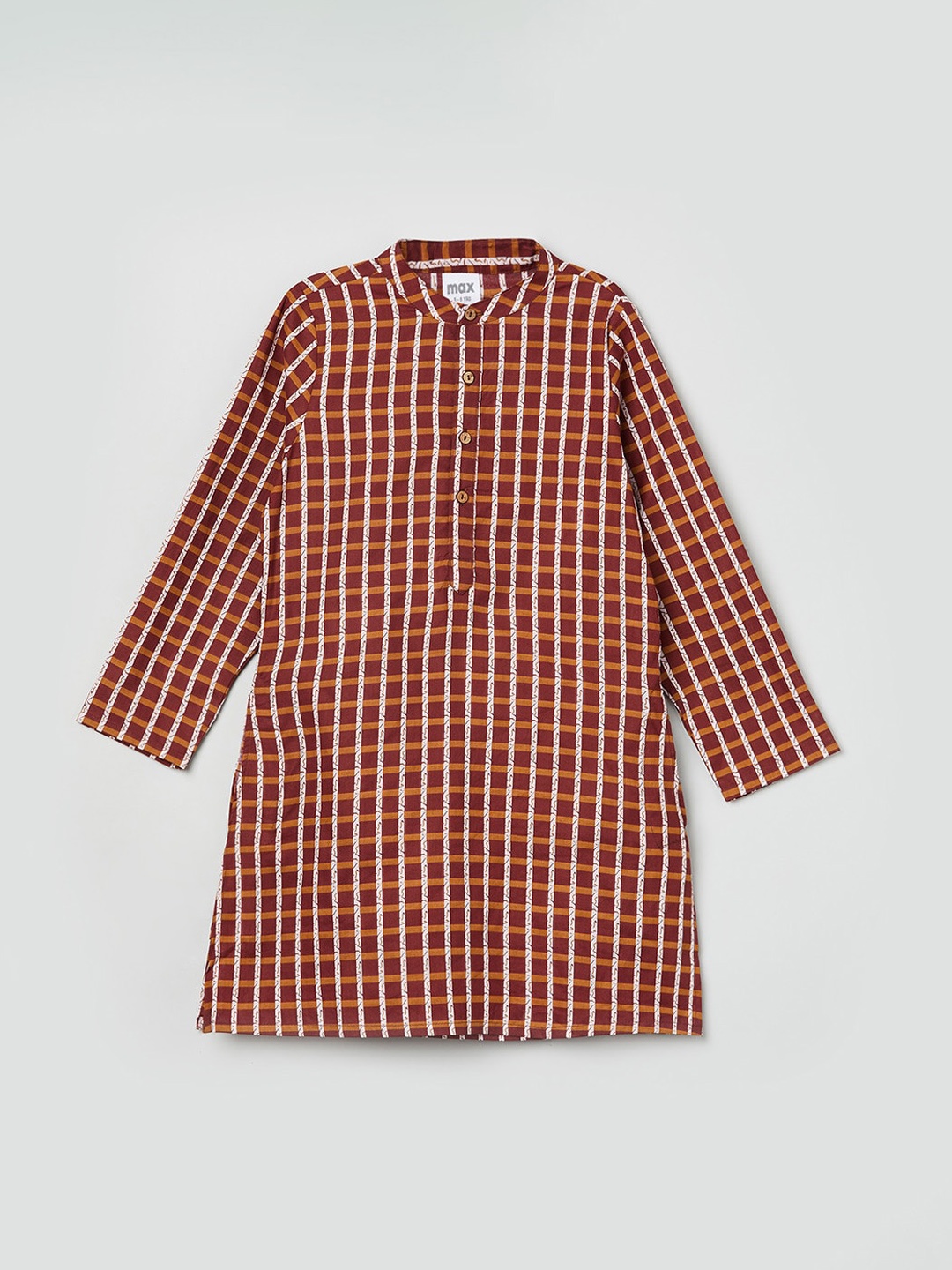 

max Boys Red & Yellow Checked Pure Cotton Kurta