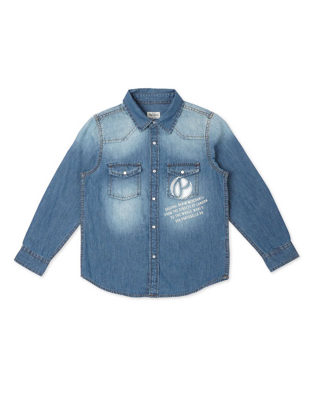 

Pepe Jeans Boys Blue Faded Denim Cotton Casual Shirt