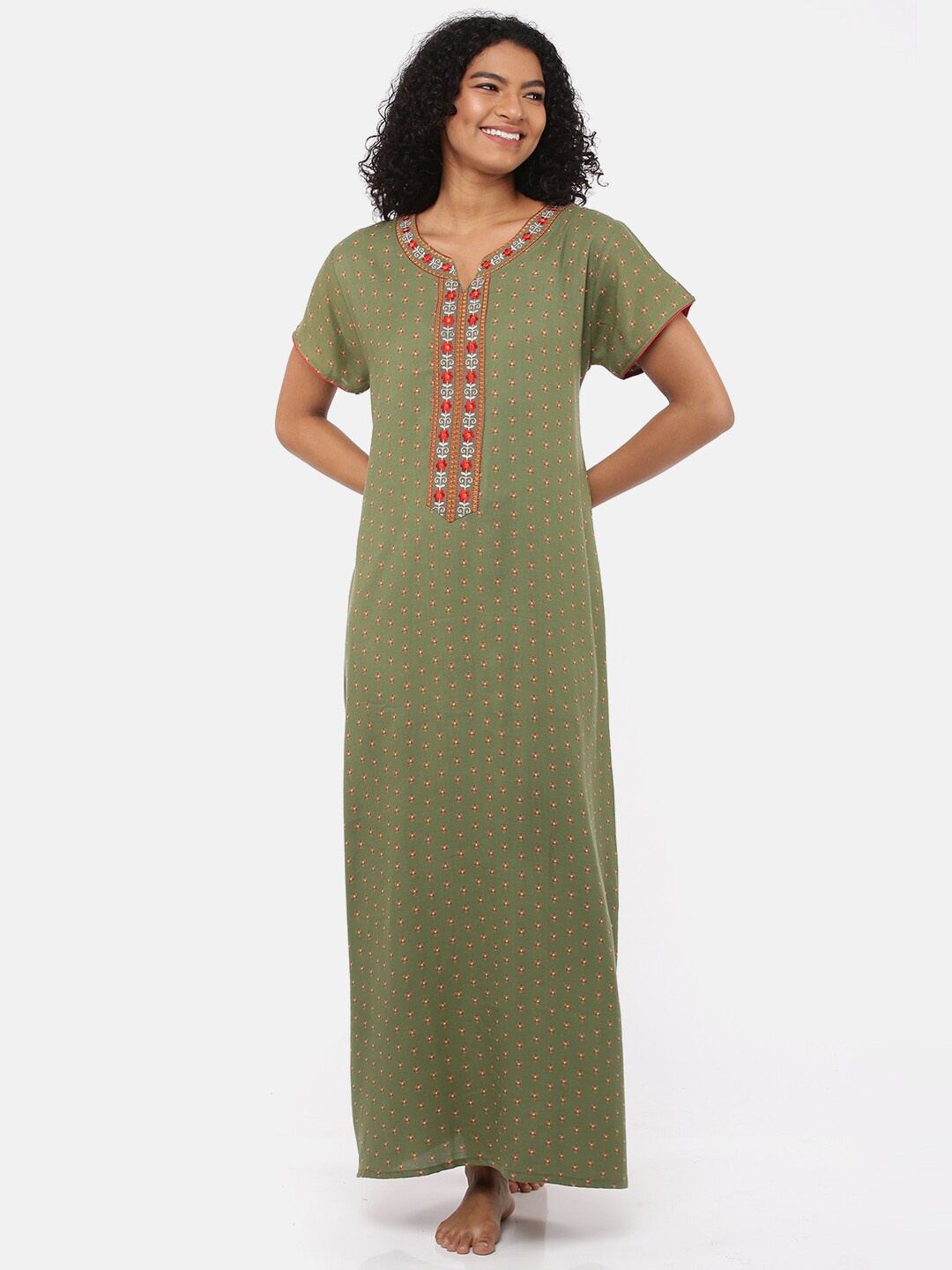 

9shines Label Green Printed Maxi Nightdress