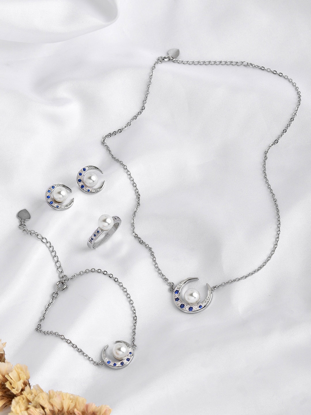

JOKER & WITCH Silver-Toned & Blue Stone Studded Jewellery Set
