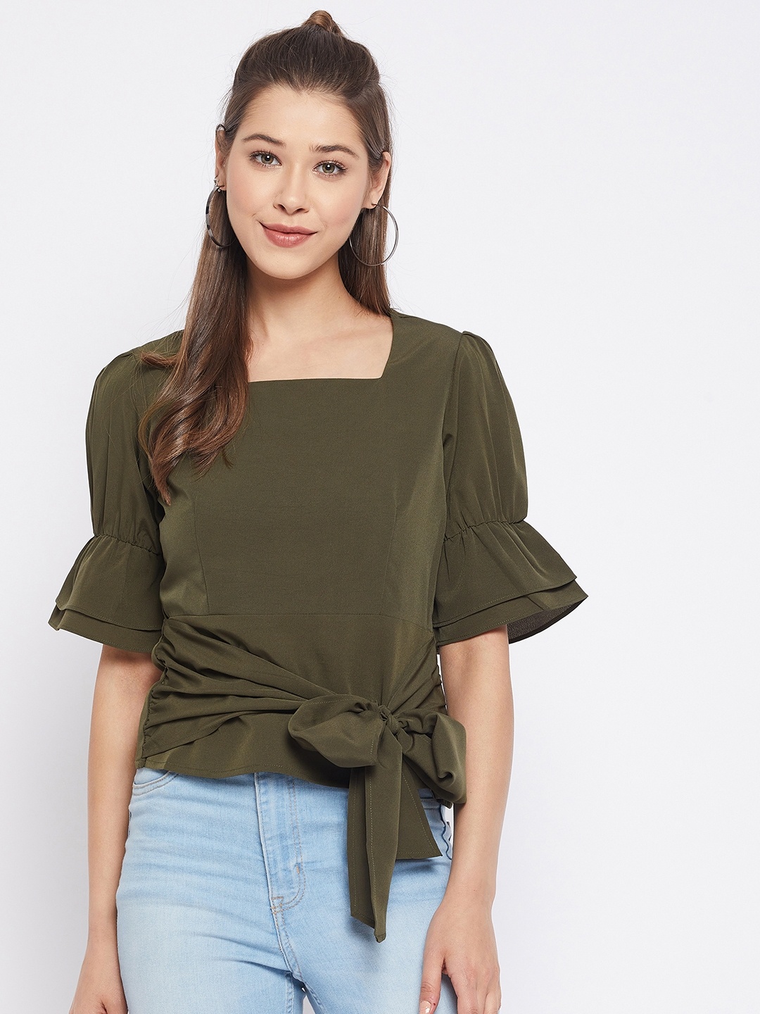 

WineRed Women Olive Green Crepe Top