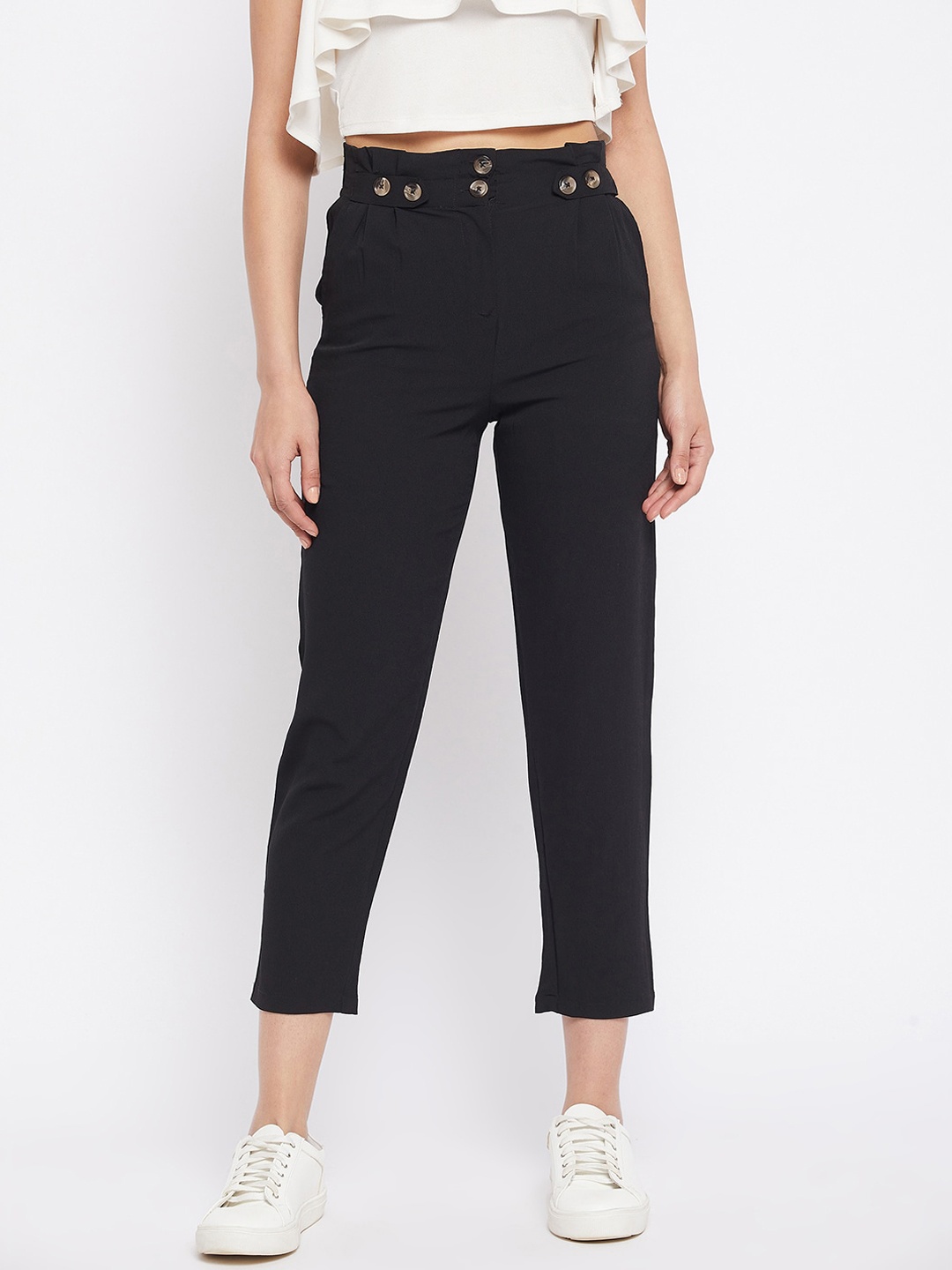 

WineRed Women Black High-Rise Easy Wash Trousers