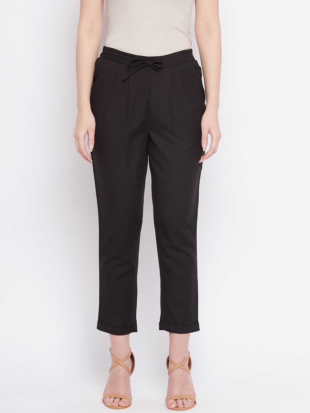 

WineRed Women Black Regular Fit Pleated Trousers