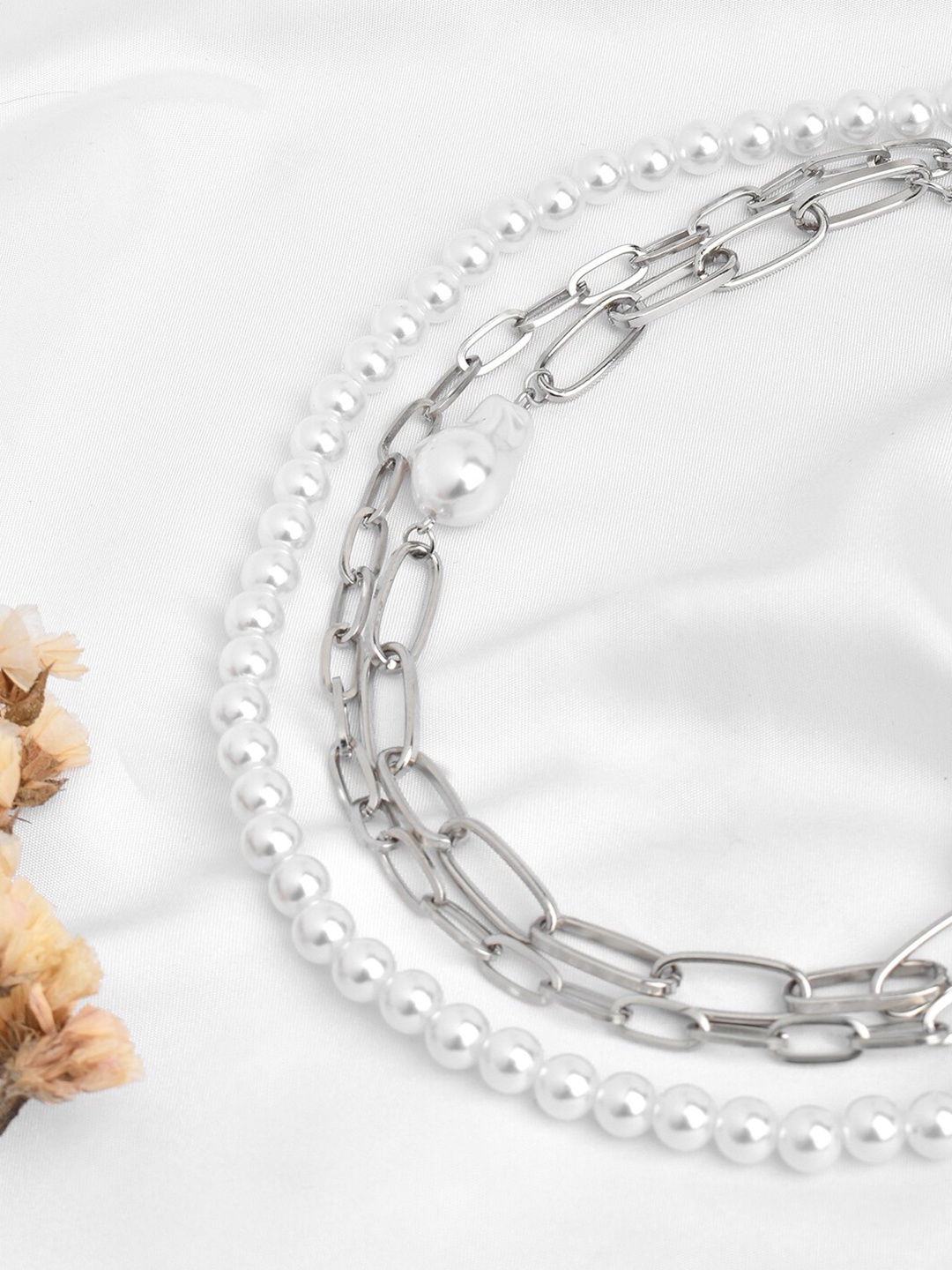 

JOKER & WITCH Women White & Silver-Toned Layered Necklace