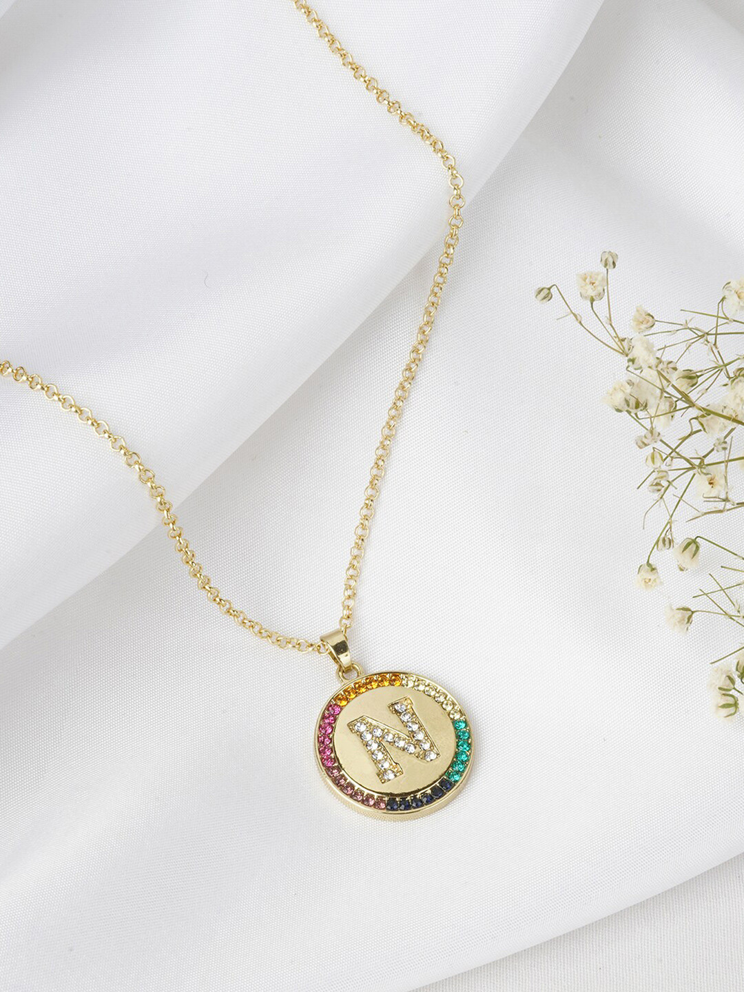 

JOKER & WITCH Gold-Toned & Pink Alphabet N Pendant Necklace