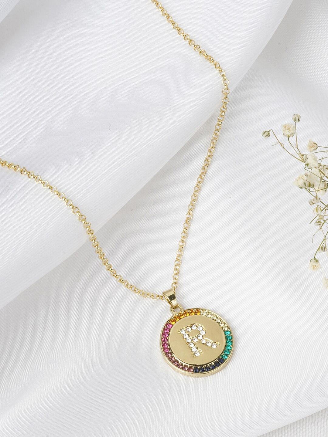 

JOKER & WITCH Women Gold Toned Rhinestone Studded Starlet Alphabet R Necklace