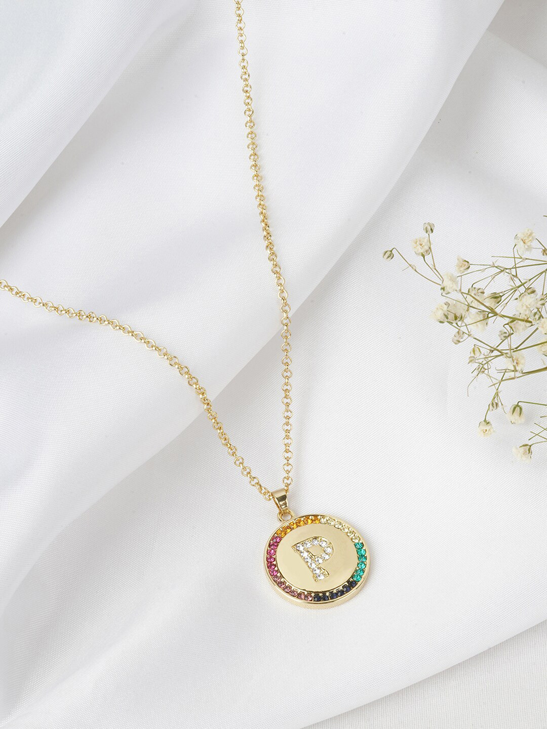

JOKER & WITCH Gold-Toned Rhinestone Studded Alphabet P Pendant with Chain