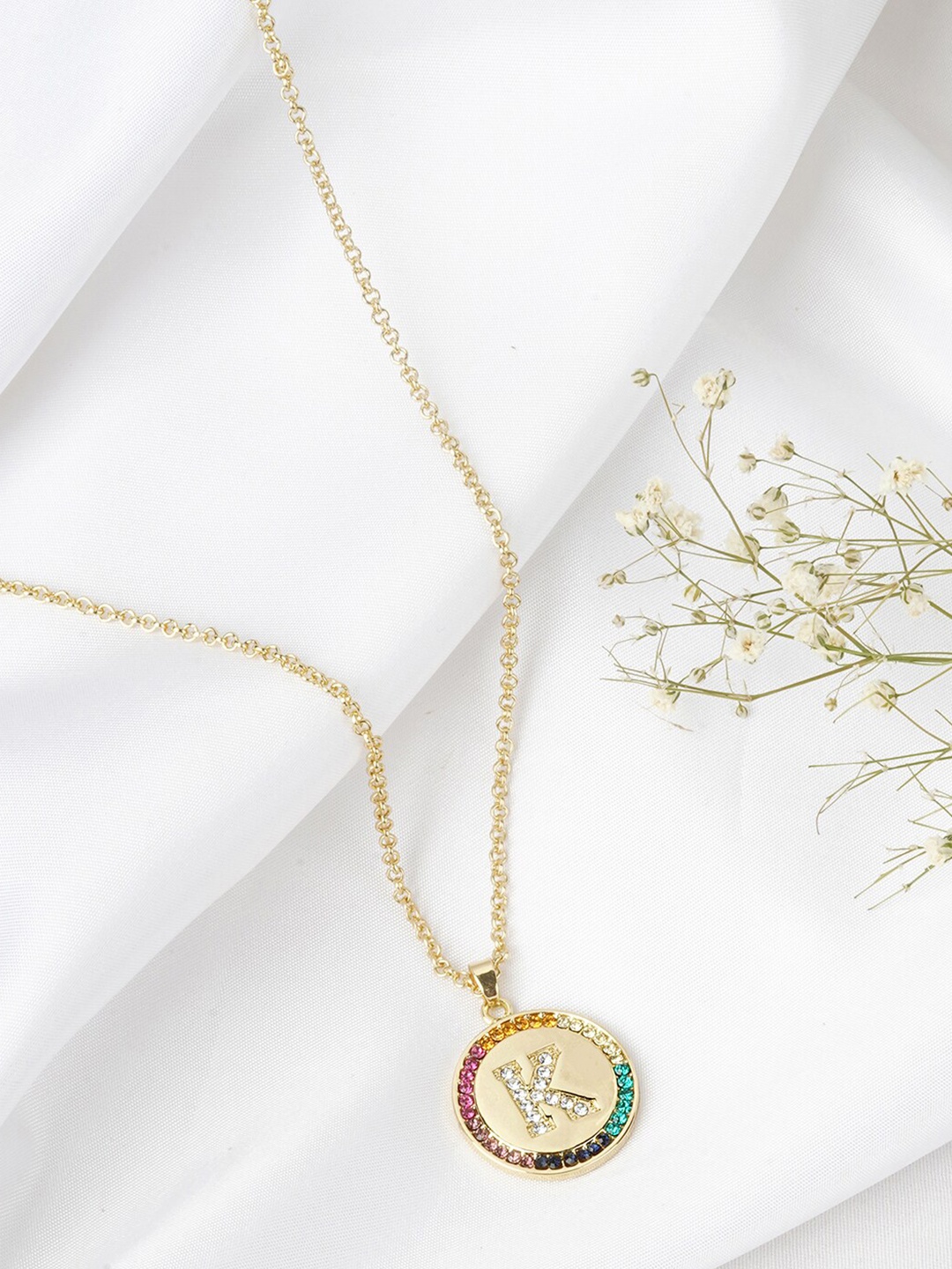 

JOKER & WITCH Women Gold & Pink-Toned Rhinestone Alphabet K Necklace