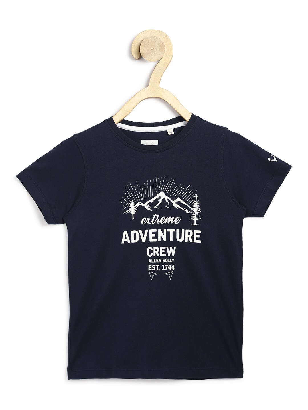 

Allen Solly Junior Boys Navy Blue & White Typography Printed Pure Cotton T-shirt