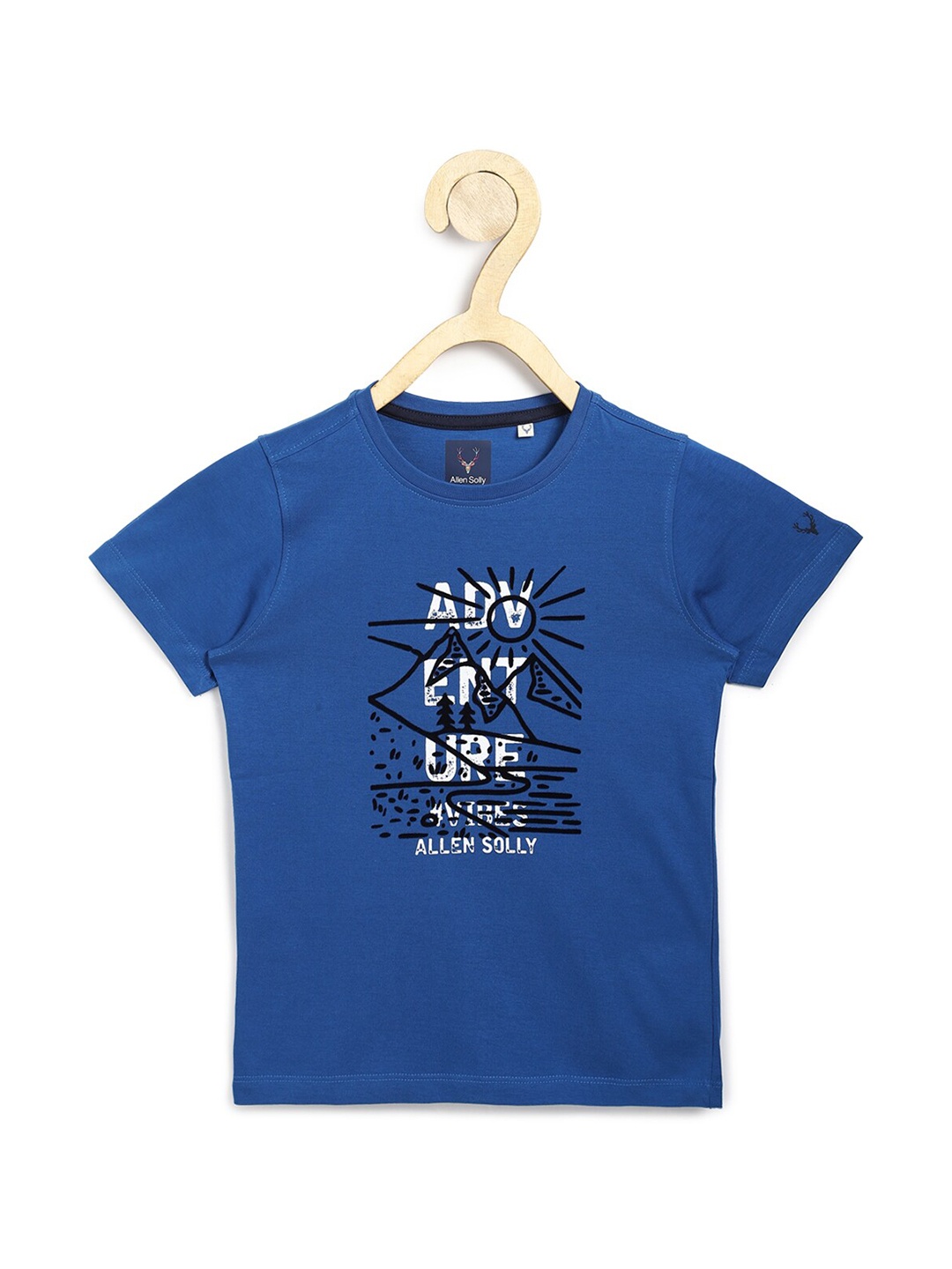 

Allen Solly Junior Boys Blue & White Typography Printed Pure Cotton T-shirt