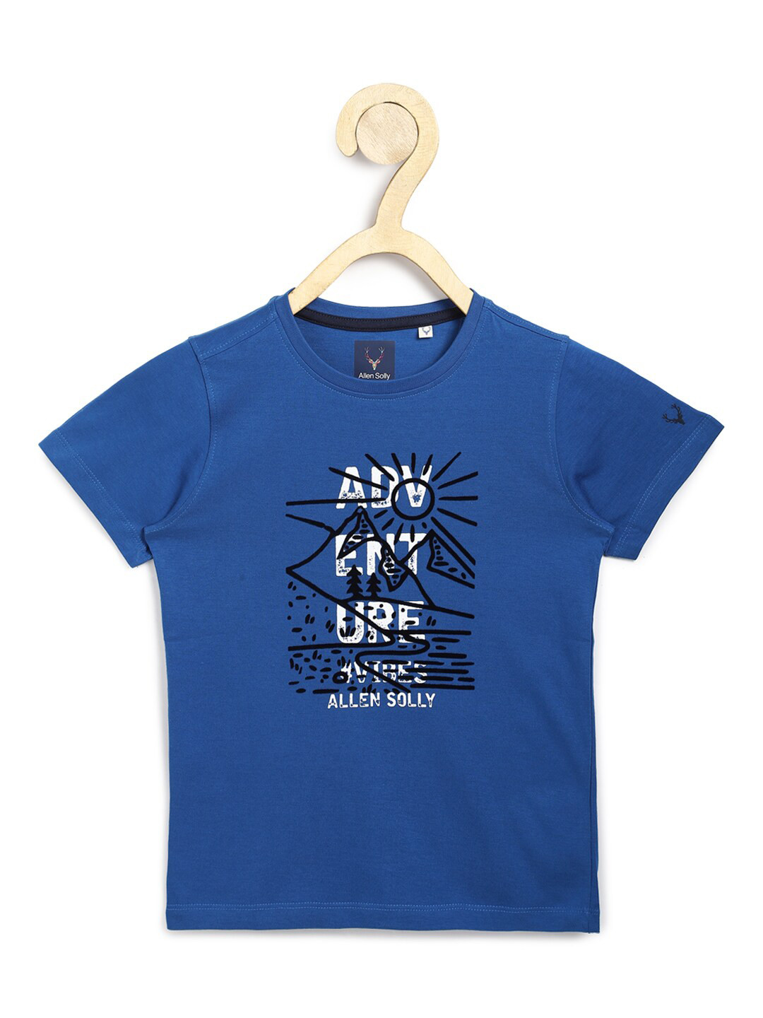 

Allen Solly Junior Boys Blue & White Typography Printed Pure Cotton T-shirt