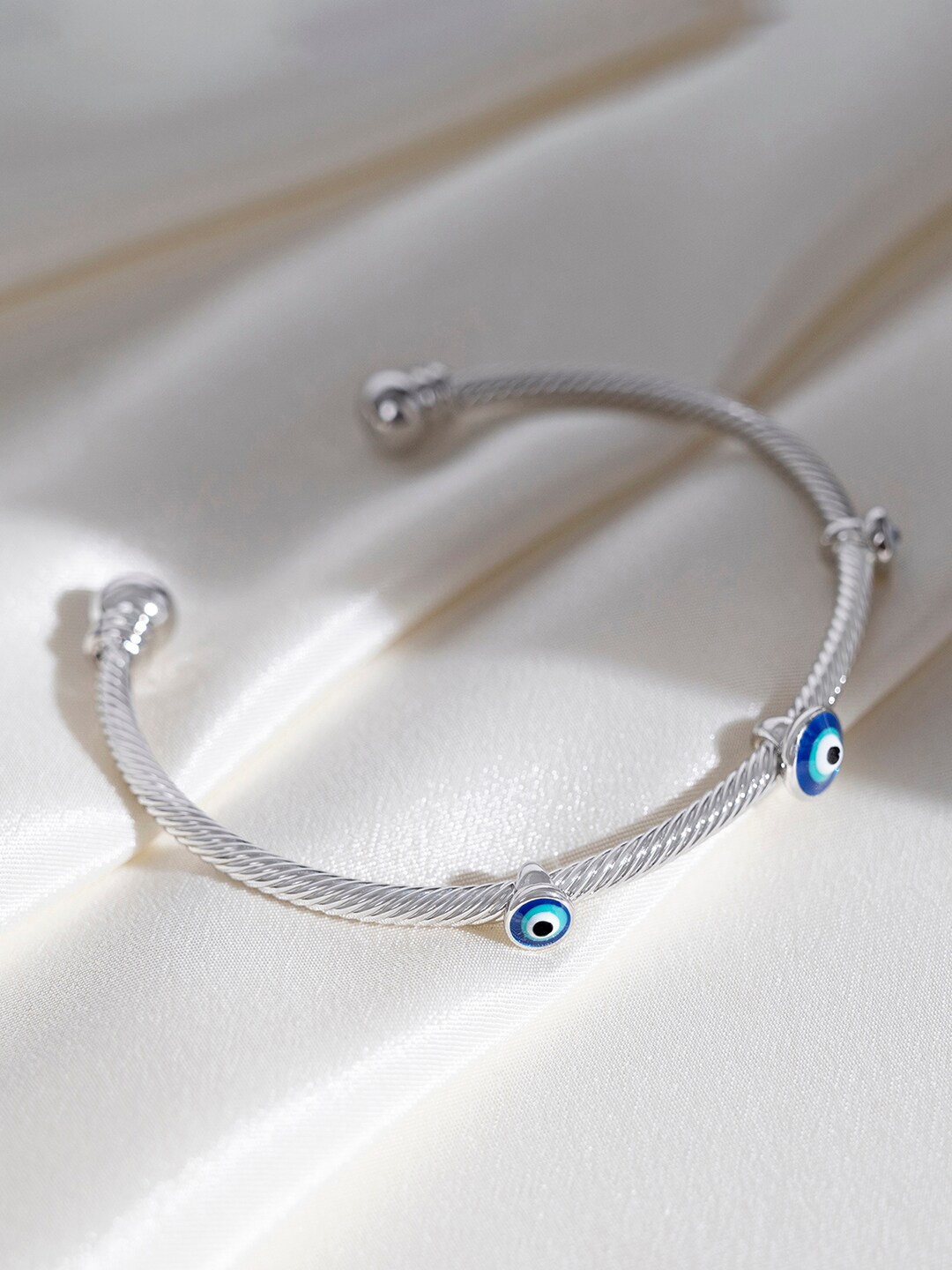 

Mikoto by FableStreet Women Silver-Plated Enamelled Evil Eye Cuff Bracelet