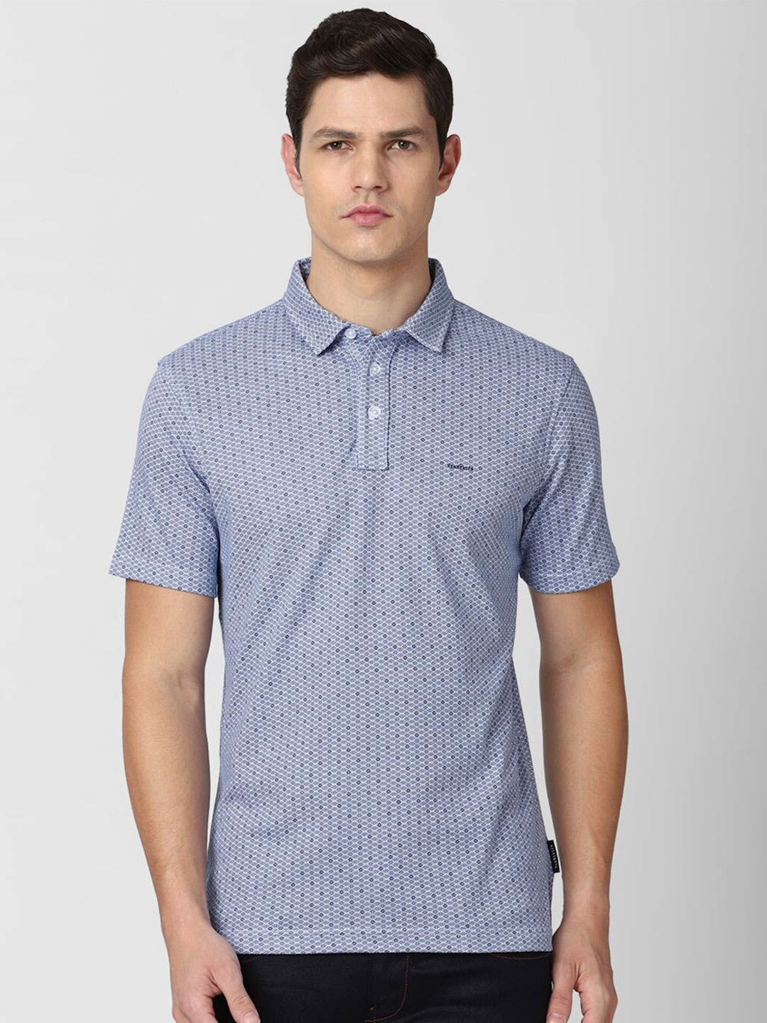 

Van Heusen Sport Men Blue & White Geometric Printed Polo Collar T-shirt