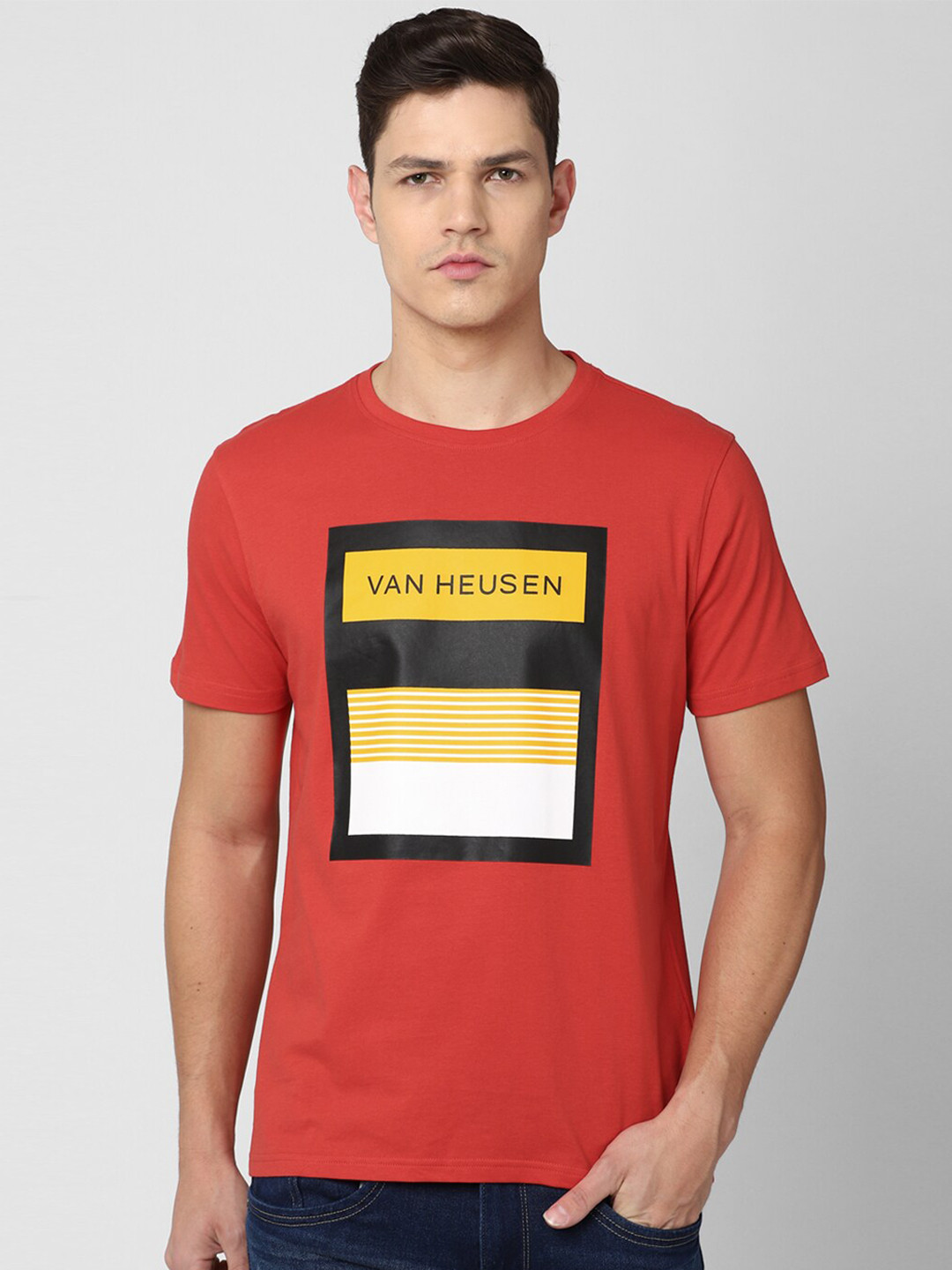 

Van Heusen Sport Men Red Printed Cotton T-shirt