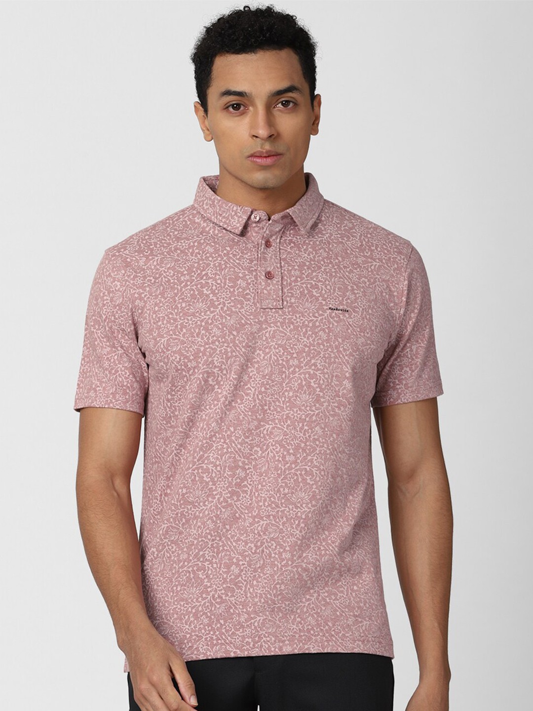 

Van Heusen Sport Men Pink Floral Printed Polo Collar Cotton T-shirt