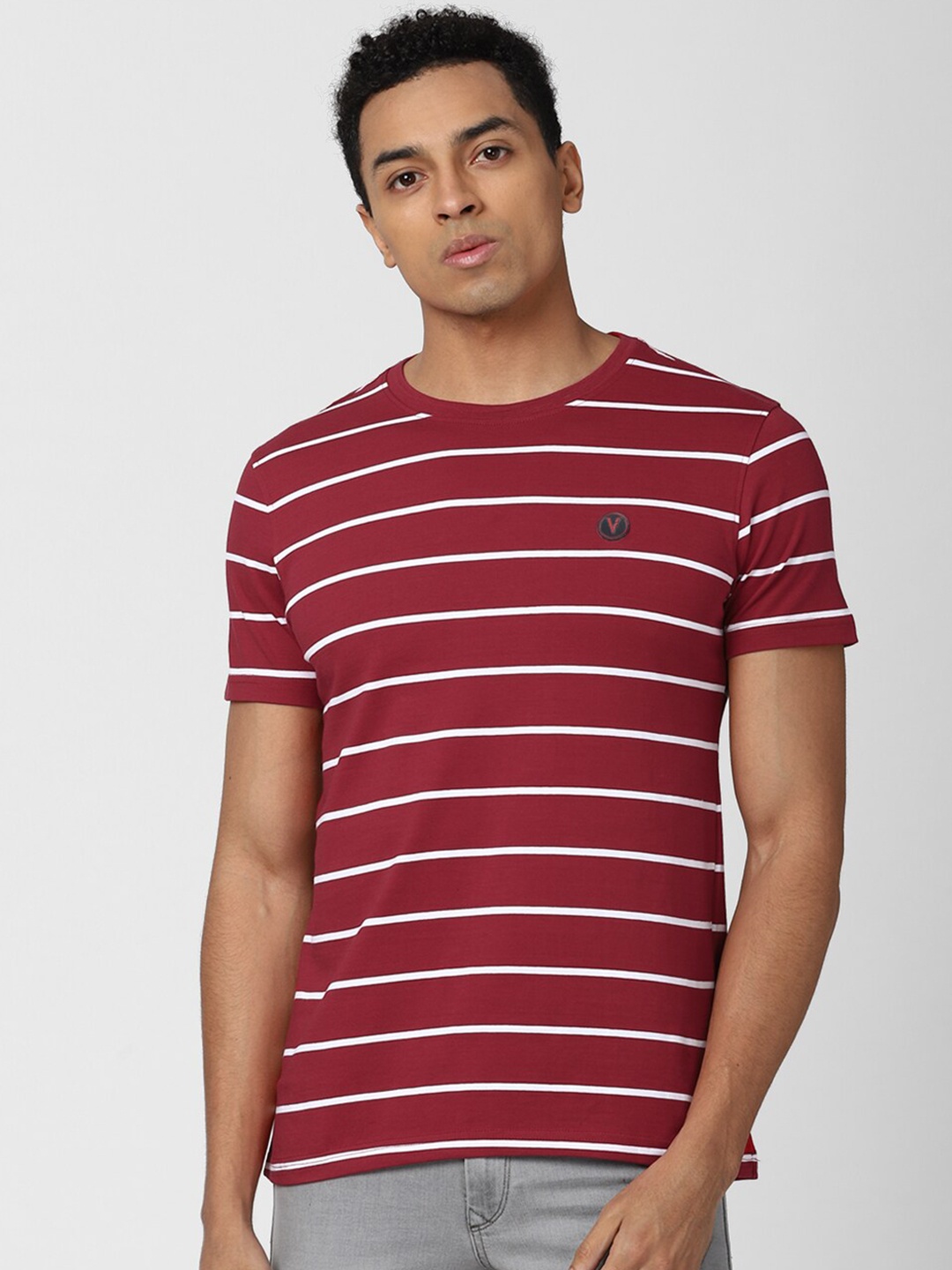 

Van Heusen Sport Men Red Striped Cotton T-shirt