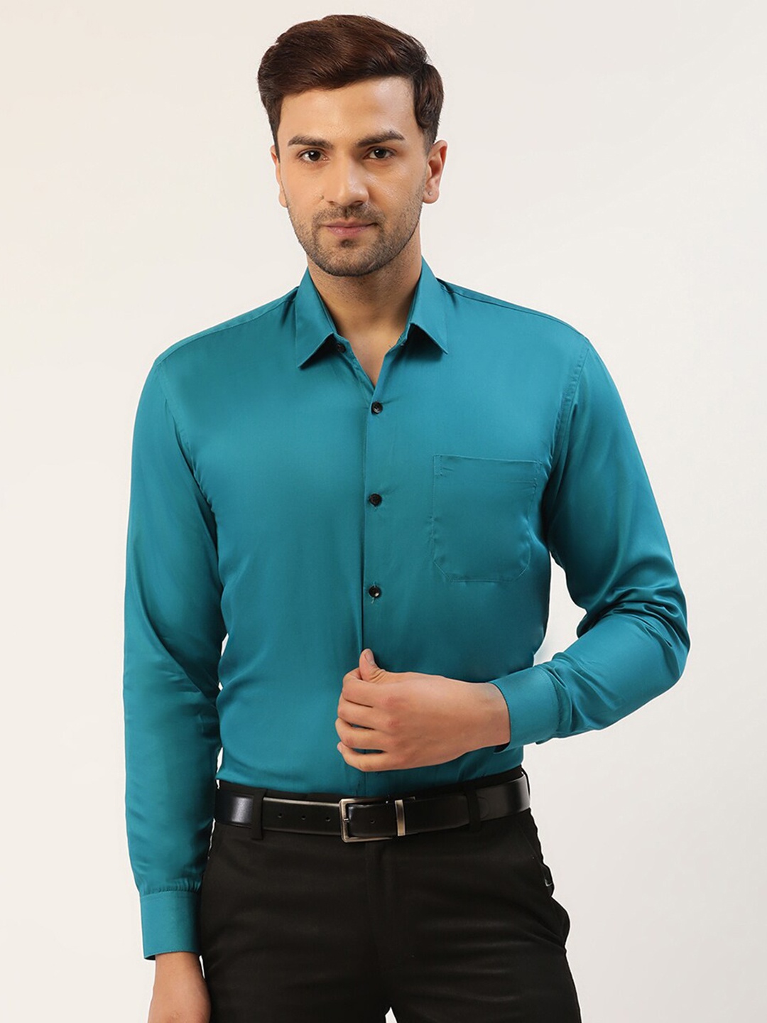 

JAINISH Men Teal Smart Slim Fit Cotton Formal Shirt
