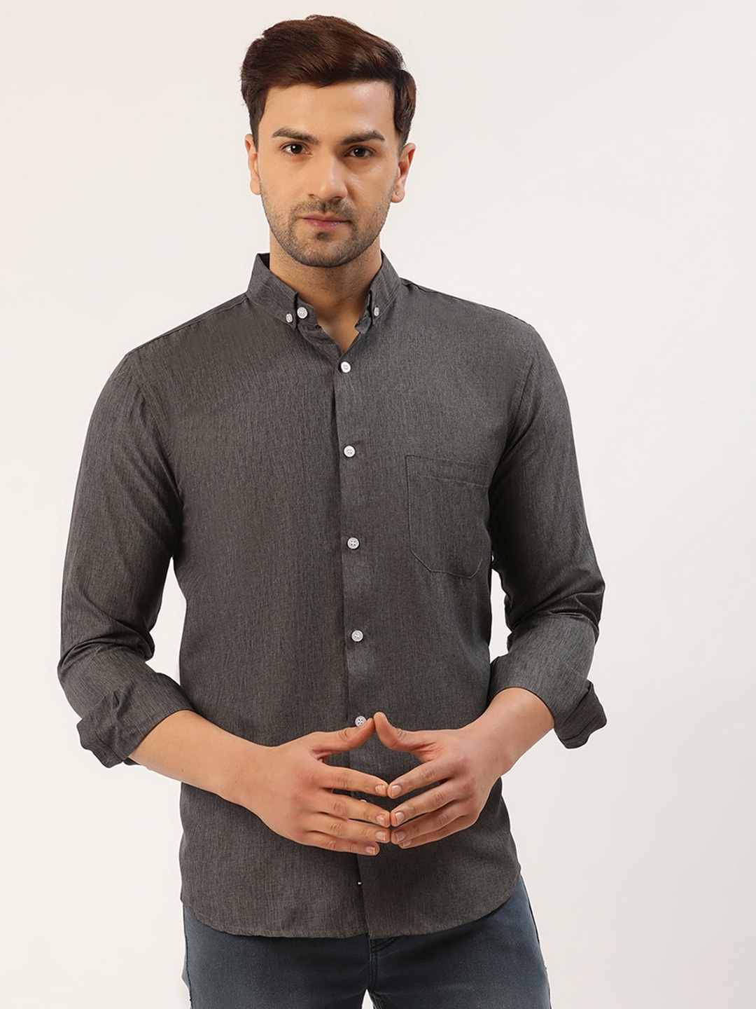 

JAINISH Men Charcoal Grey Smart Slim Fit Casual Shirt