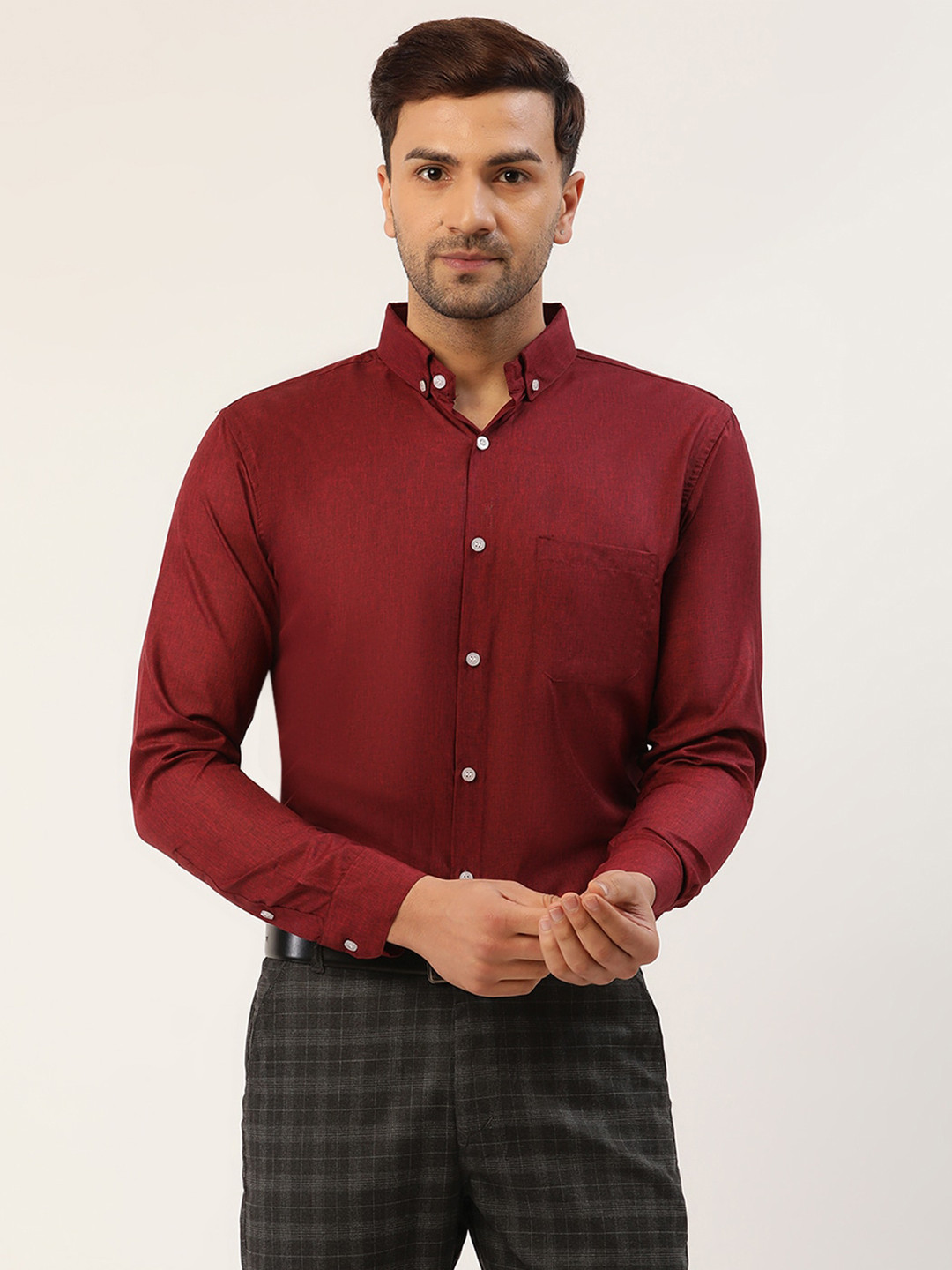 

JAINISH Men Maroon Smart Slim Fit Formal Shirt