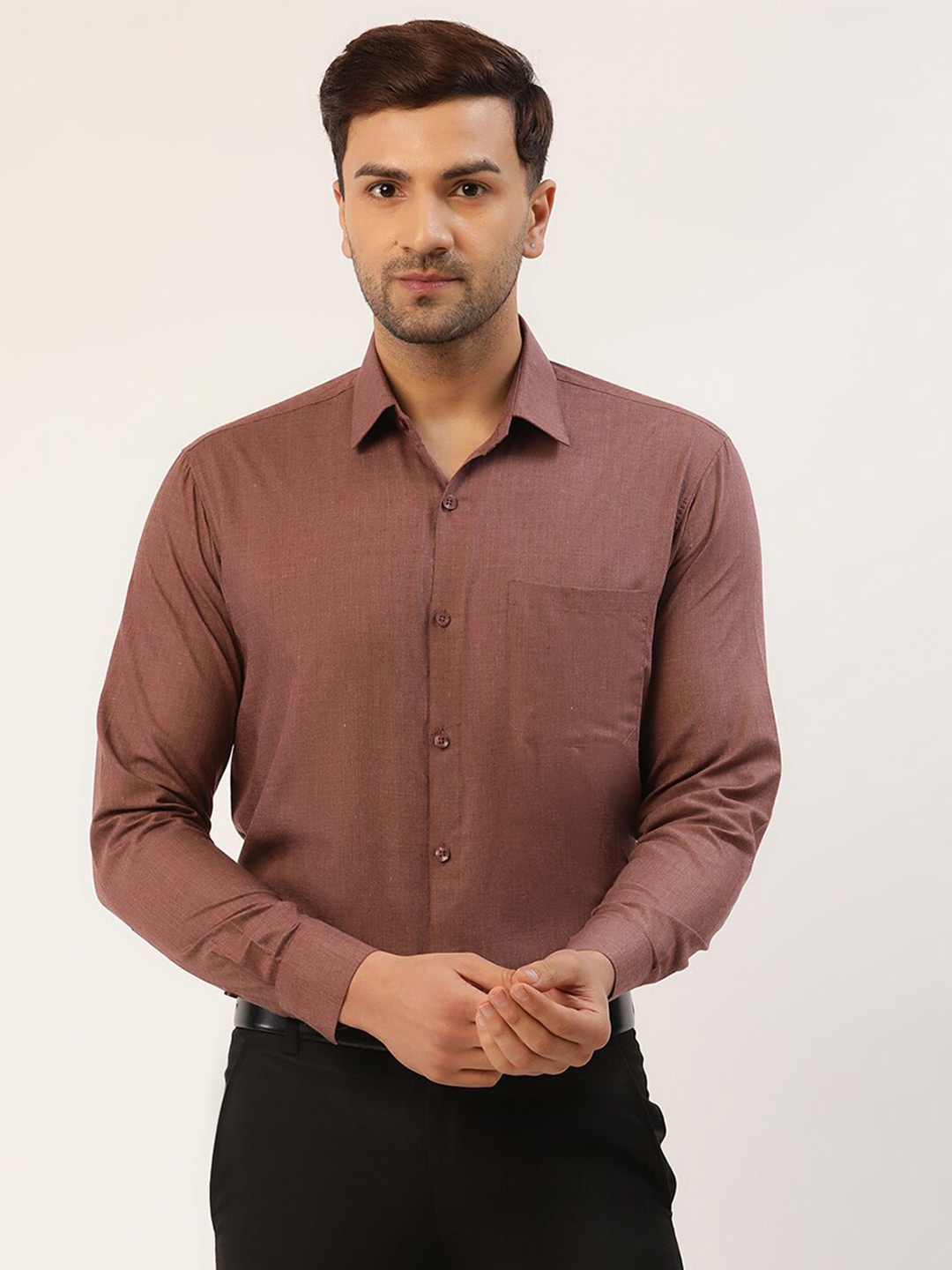 

JAINISH Men Brown Smart Slim Fit Pure Cotton Formal Shirt