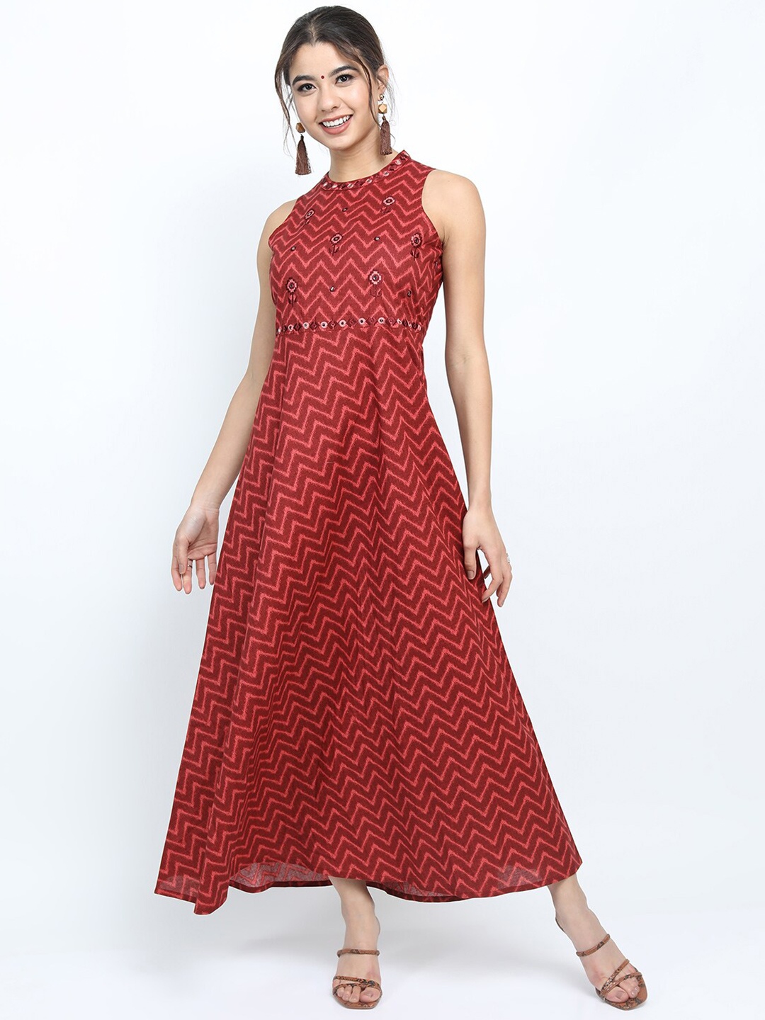

Vishudh Maroon Chevron Maxi Dress