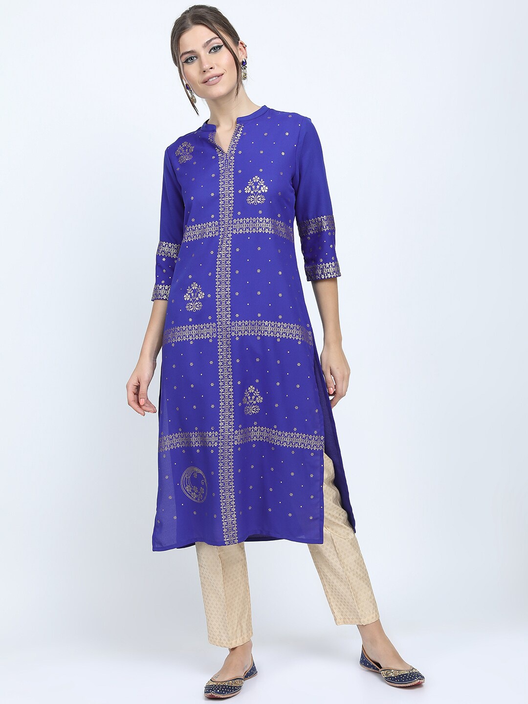 

Vishudh Women Blue Ethnic Motifs Printed Kurta